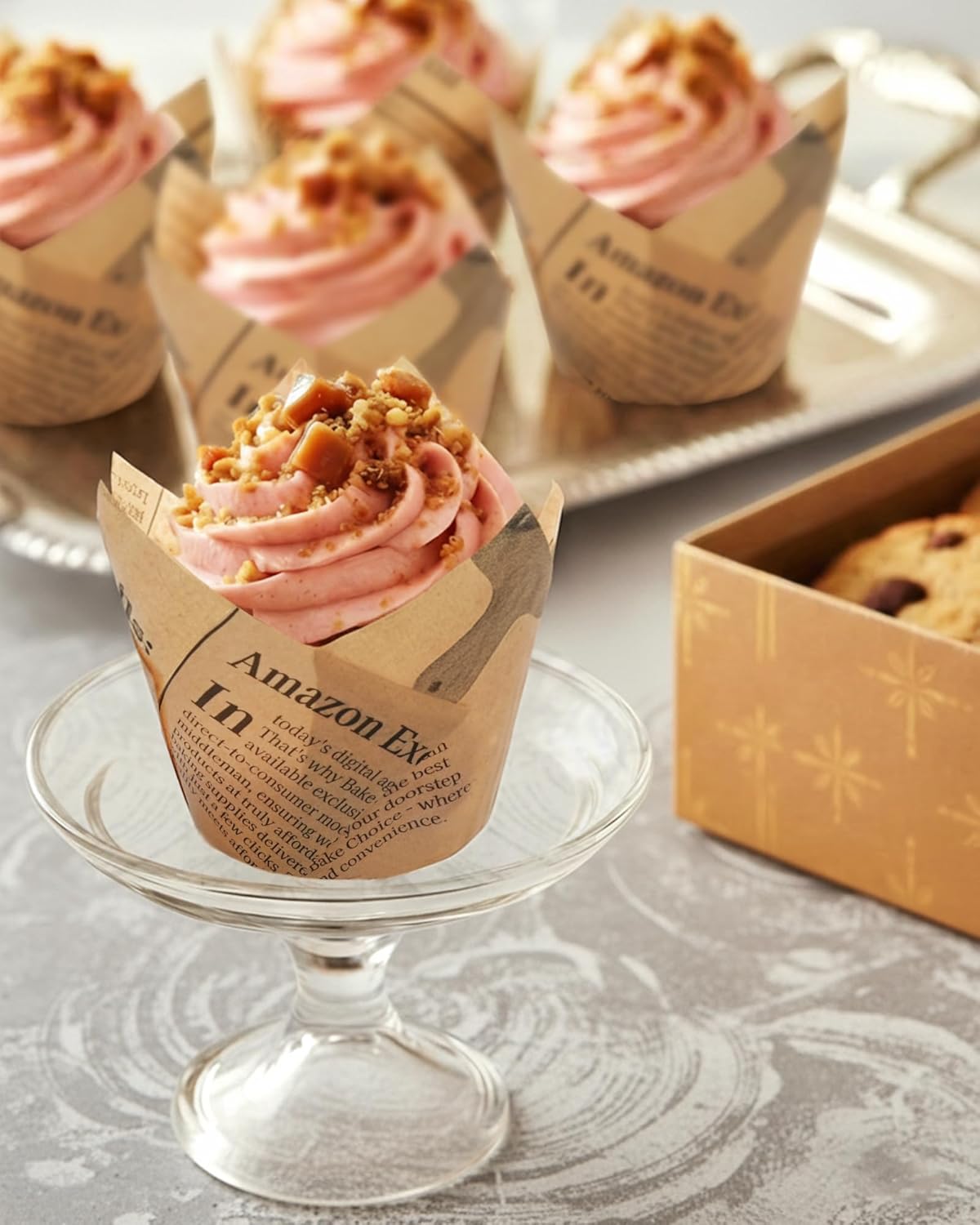 200pcs Standard Tulip Cupcake Liners for Baking, Newspaper Print Parchment Paper Muffin Liners, Grease Resistant Cupcake Wrappers for Parties, Weddings, Birthdays