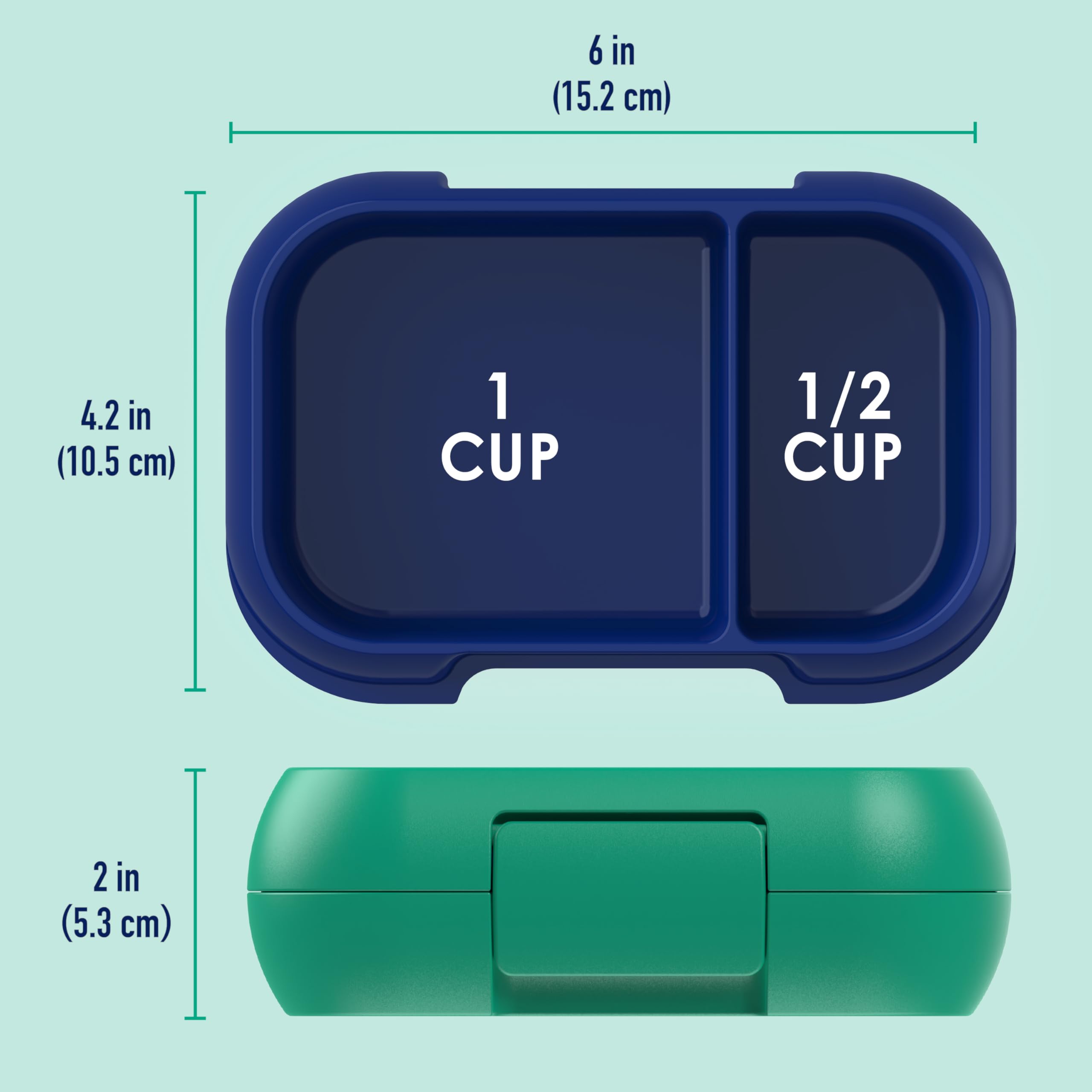 Bentgo Kids Snack - 2 Compartment Leak-Proof Bento Box Container for Snacks and Small Meals, Easy-Open Latch, Dishwasher Safe, BPA-Free for School, Daycare, & Sports - Ideal for Ages 3+ (Green/Navy)