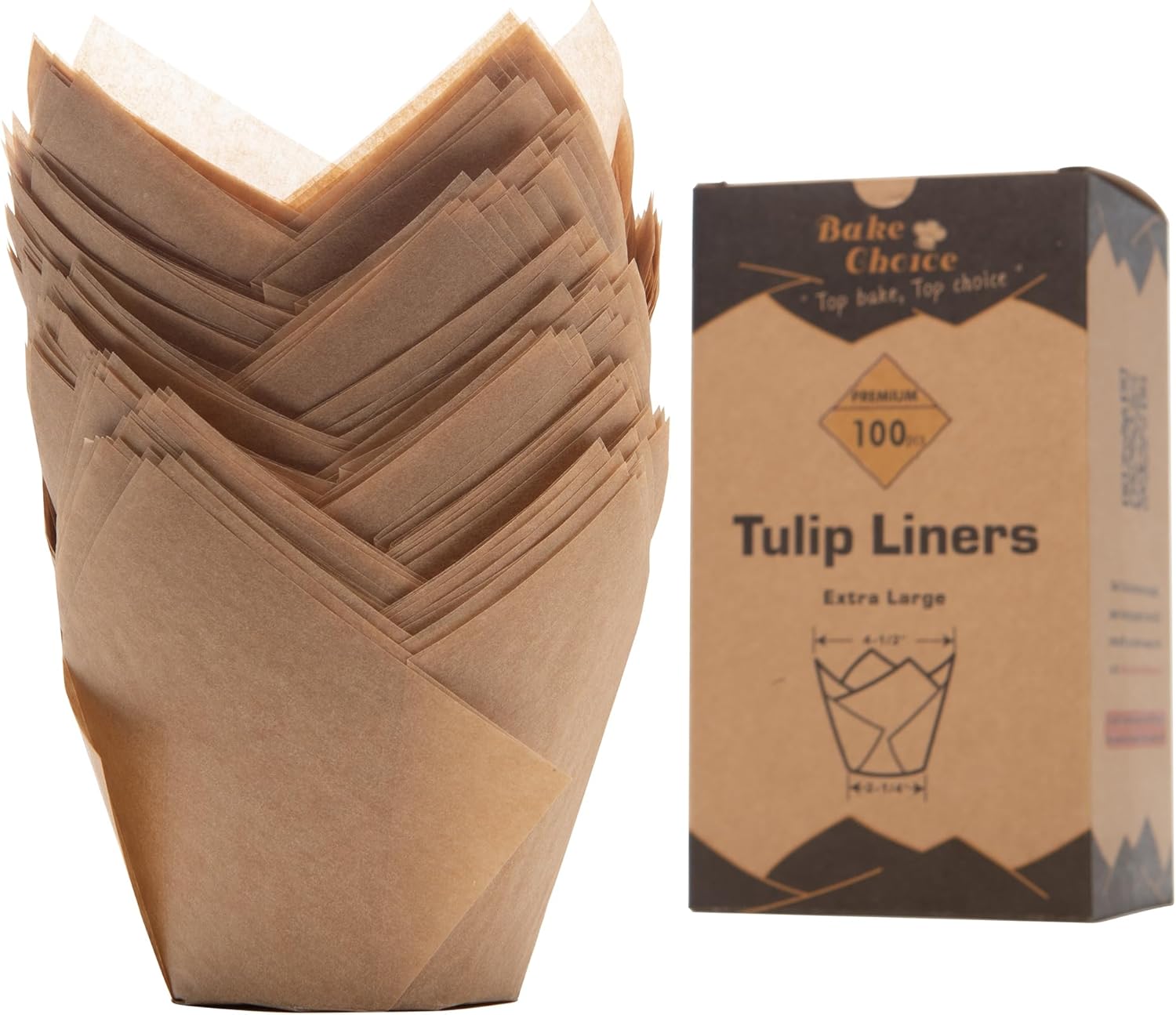 Nordic Paper 100pcs Extra Large Size Natural Tulip Cupcake Liners for Baking, Large Muffin Liners, Cupcake Wrapper for Party, Christmas