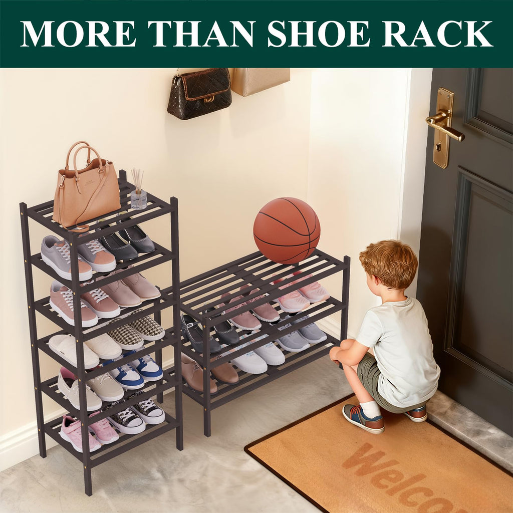 Smiry Bamboo Shoe Rack 3-Tier, Stackable Wooden Shoe Organizer for Entryway & Closet, Free Standing Wood Shoe Storage Shelf for Front Door & Small Spaces, Natural
