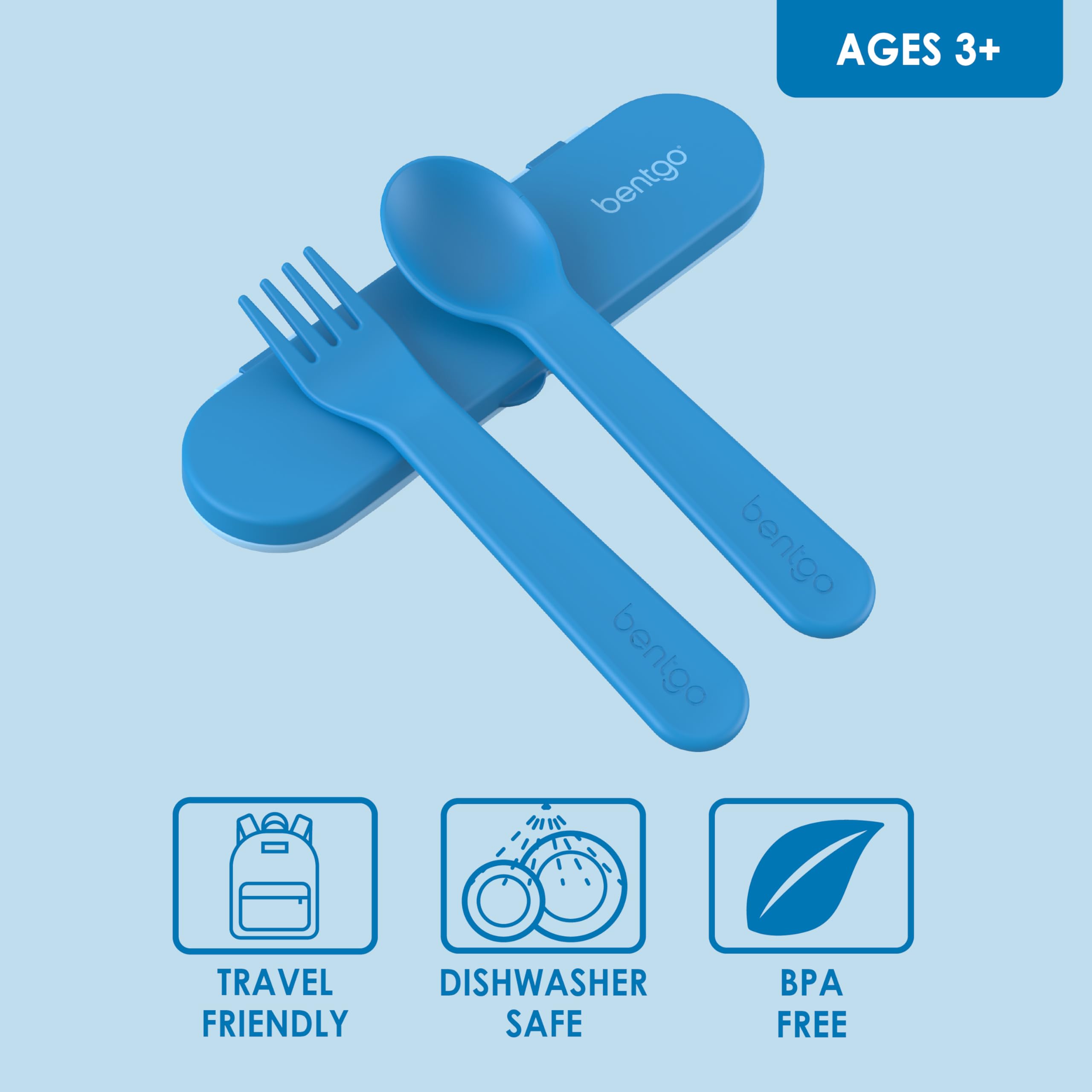 Bentgo Kids Utensil Set - Reusable Plastic Fork, Spoon & Storage Case BPA-Free Materials, Easy-Grip Handles, Dishwasher Safe Ideal for School Lunch, Travel, Outdoors (Rainbows and Butterflies)