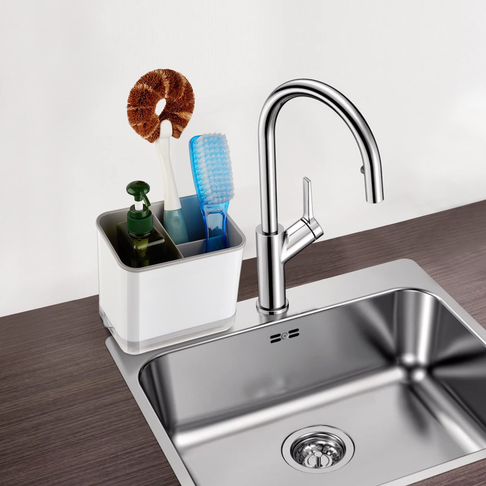 RedCall Kitchen Sink Caddy Organizer Counter,Dish Sponge Holder and Brush Holder with Drip Tray,Plastic Sinkware Caddy,Bathroom Toothbrush Holder (1 Sink Caddy)