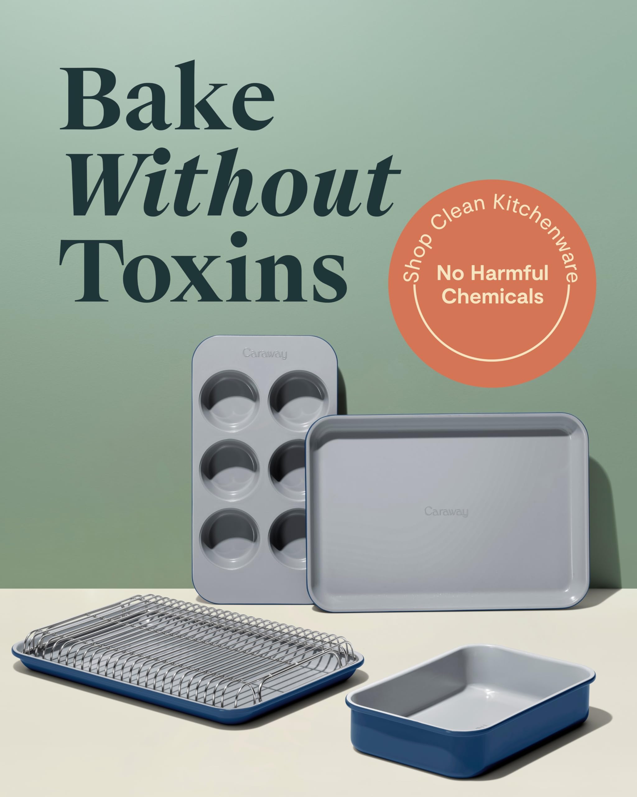 Caraway Mini Bakeware Set – Naturally Non-Stick, Non-Toxic Ceramic Coating – Compact Baking Pans Set for Small Kitchens & Ovens – Includes Baking Sheets, Muffin Pan, Cooling Rack & Storage - Cream