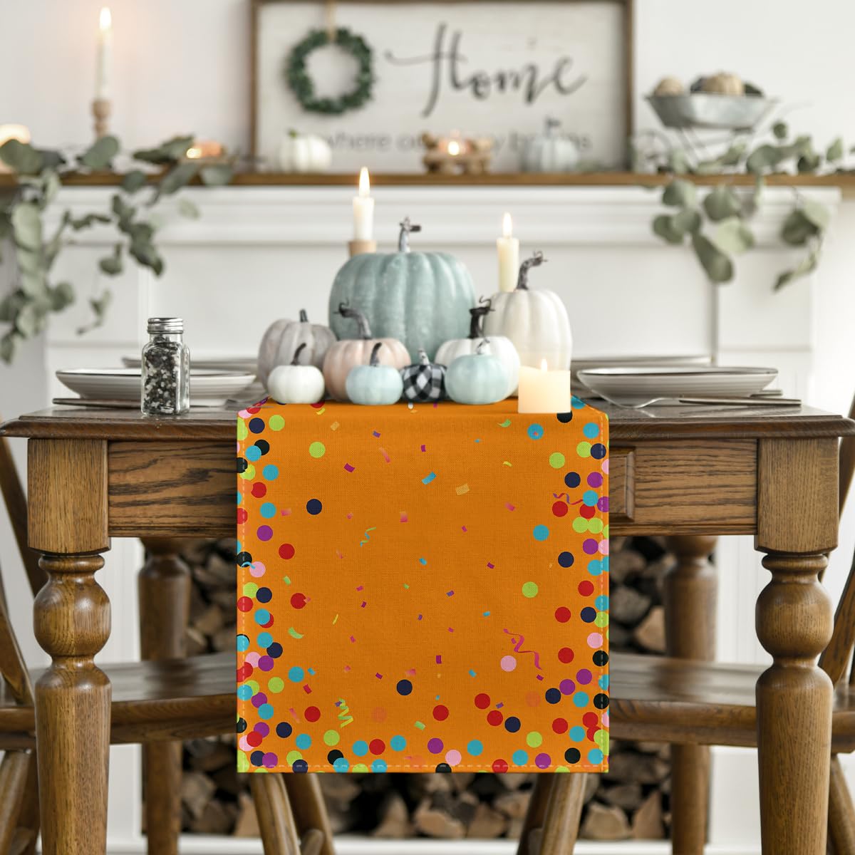 Artoid Mode Polka Dot Beige Happy Birthday Table Runner, Seasonal Kitchen Dining Table Decoration for Home Party Decor 13x72 Inch