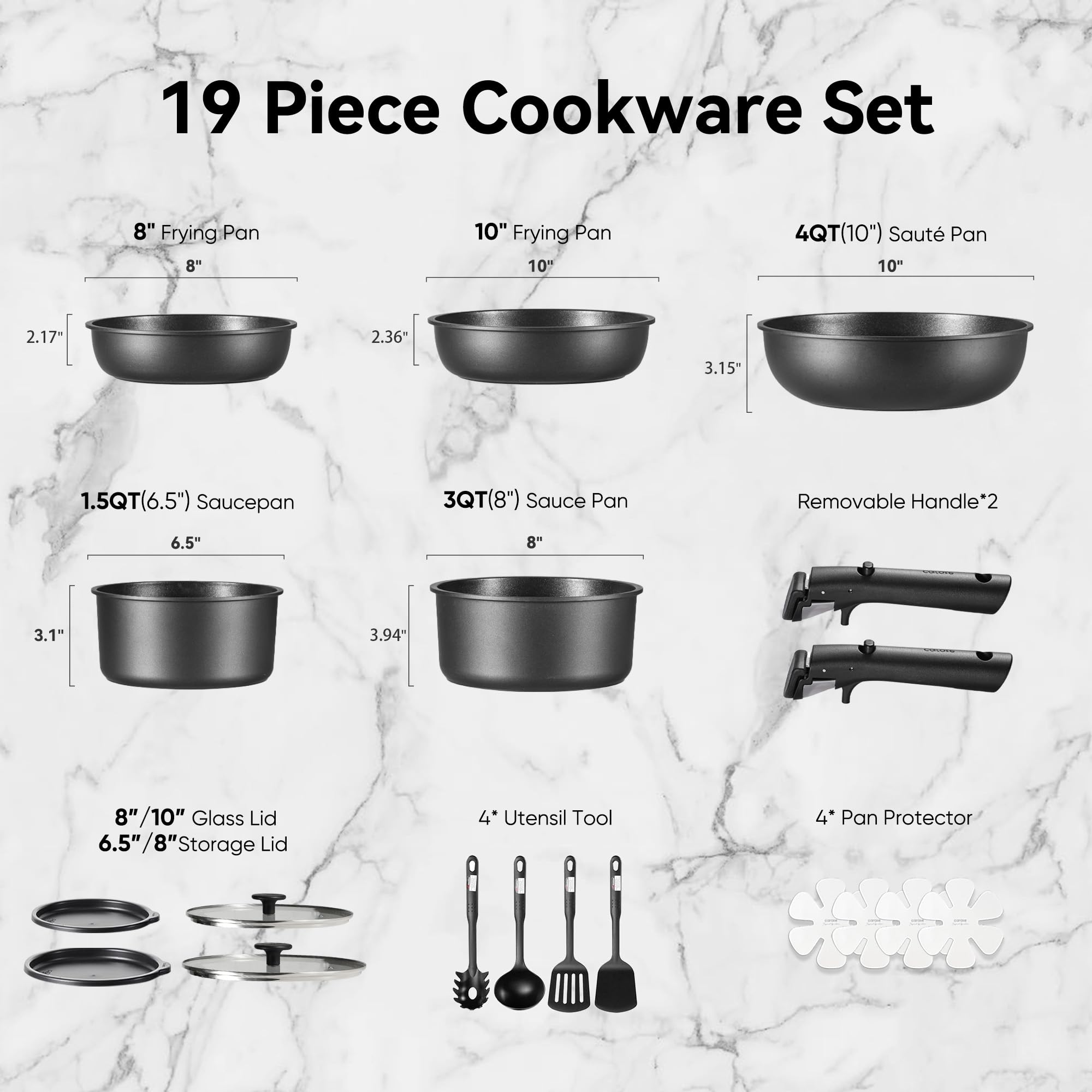 CAROTE 17pcs Pots and Pans Set, Nonstick Cookware Set Detachable Handle, Induction Kitchen Cookware Sets Non Stick with Removable Handle, RV Cookware Set, Oven Safe