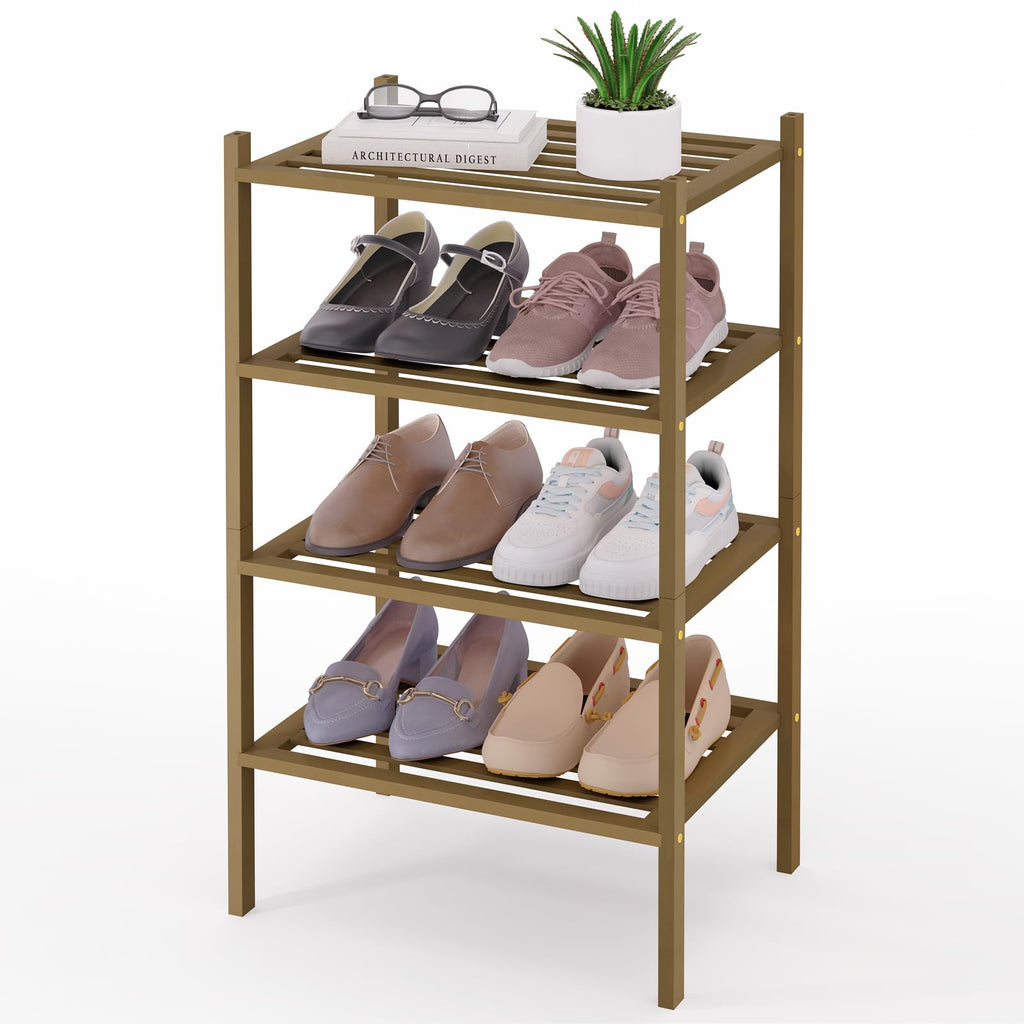 Smiry Bamboo Shoe Rack 3-Tier, Stackable Wooden Shoe Organizer for Entryway & Closet, Free Standing Wood Shoe Storage Shelf for Front Door & Small Spaces, Natural