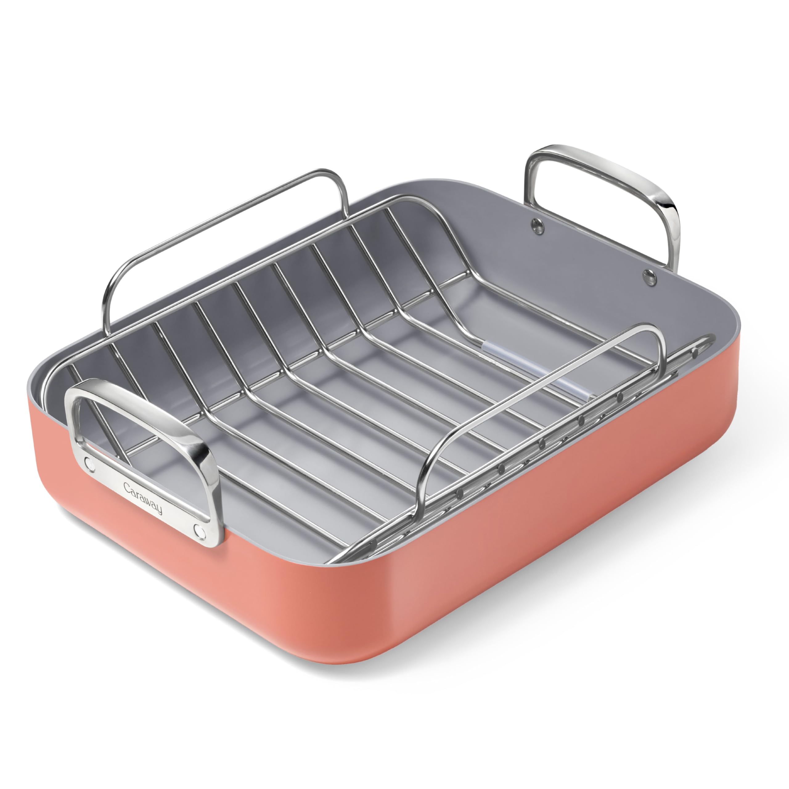 Caraway Roasting Pan - 16x13” Roasting Pan with Rack - Non-Stick Ceramic Coated - Non Toxic, PTFE & PFOA Free - Oven Safe & Compatible with All Stovetops - Cream