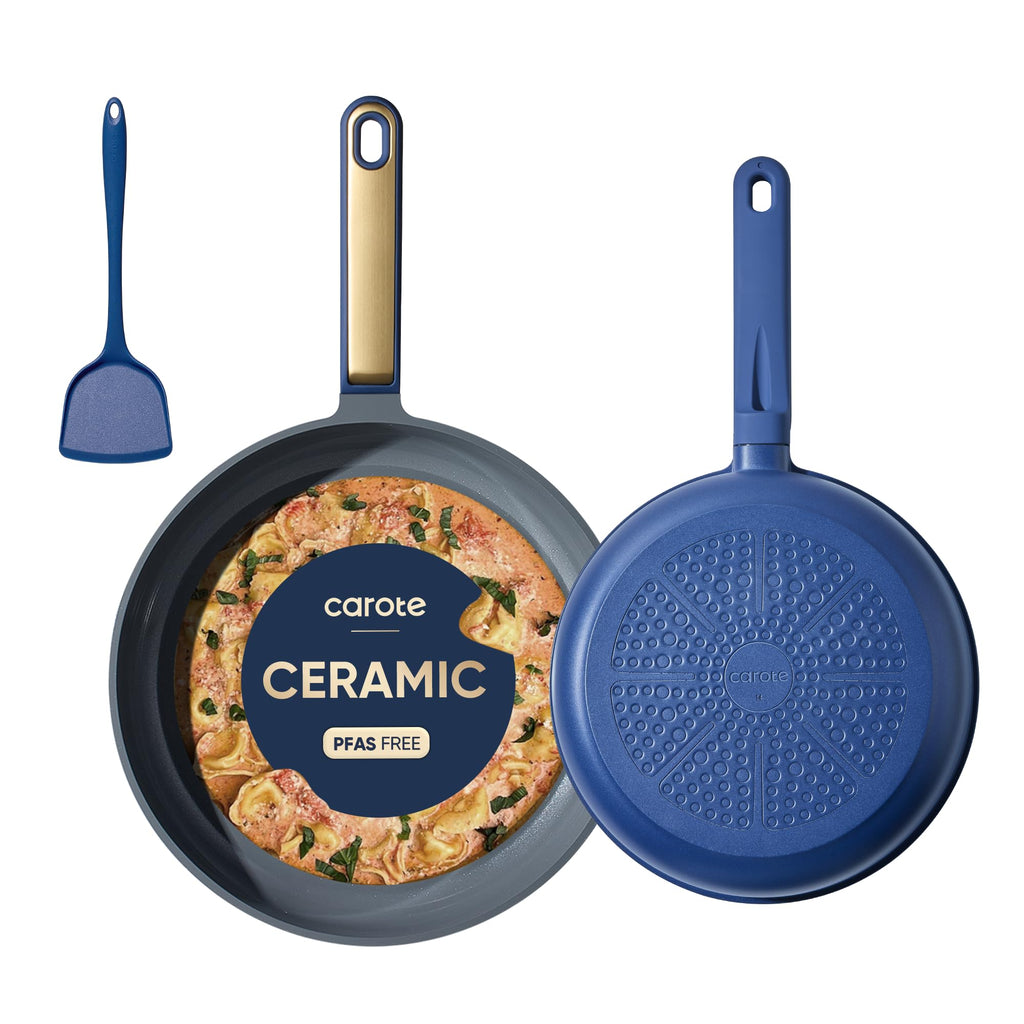 CAROTE Non Stick Frying Pan Skillet Set, Omelet Pan, Healthy Non Toxic Granite Chef Pan, Induction Compatible Egg Frying Pan with Heat-Resistant Handle, PFOA-Free,Black, 8"+10"+12"