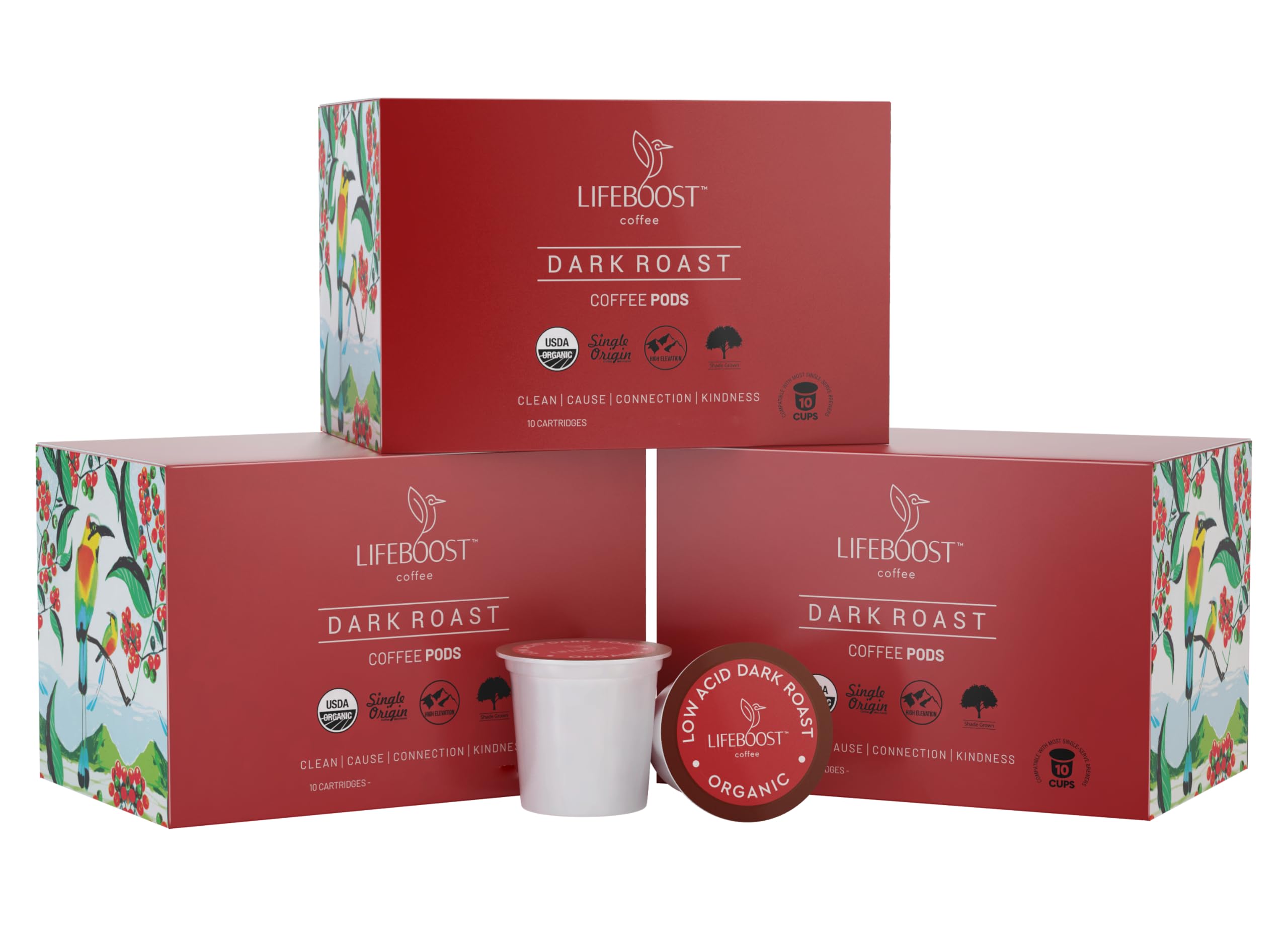 Lifeboost Medium Roast Low Acid Coffee K Cups - Single Origin Mold Free Non-GMO Organic Coffee Pods - Compatible with Keurig & Keurig 2 Machines - 10 Count