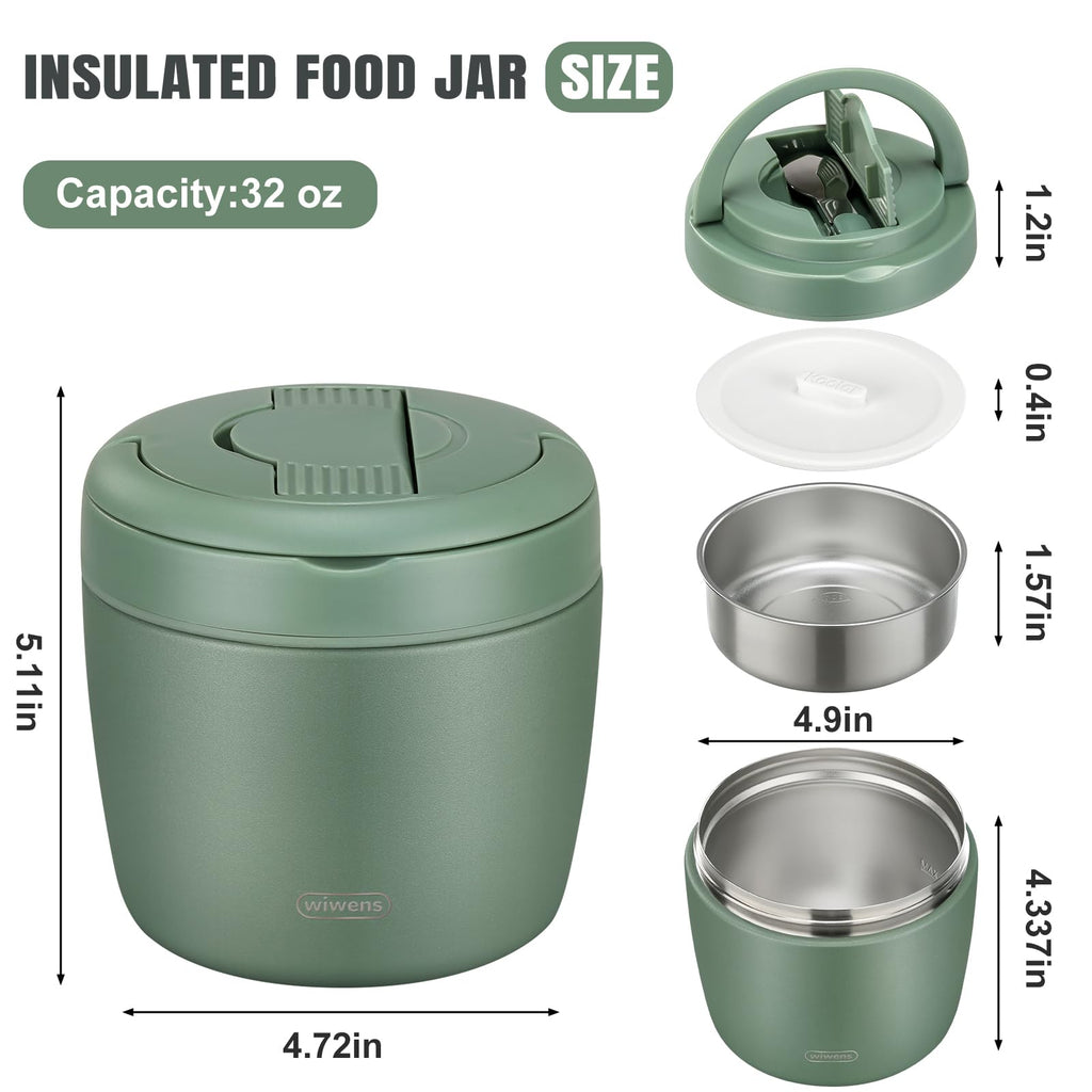 Thermo Food Jar for Hot Food Adults 32OZ Soup Thermo Lunch Containers Wide Mouth Vacuum Insulated Stainless Steel Leakproof Bento Box with Spoon (Black)
