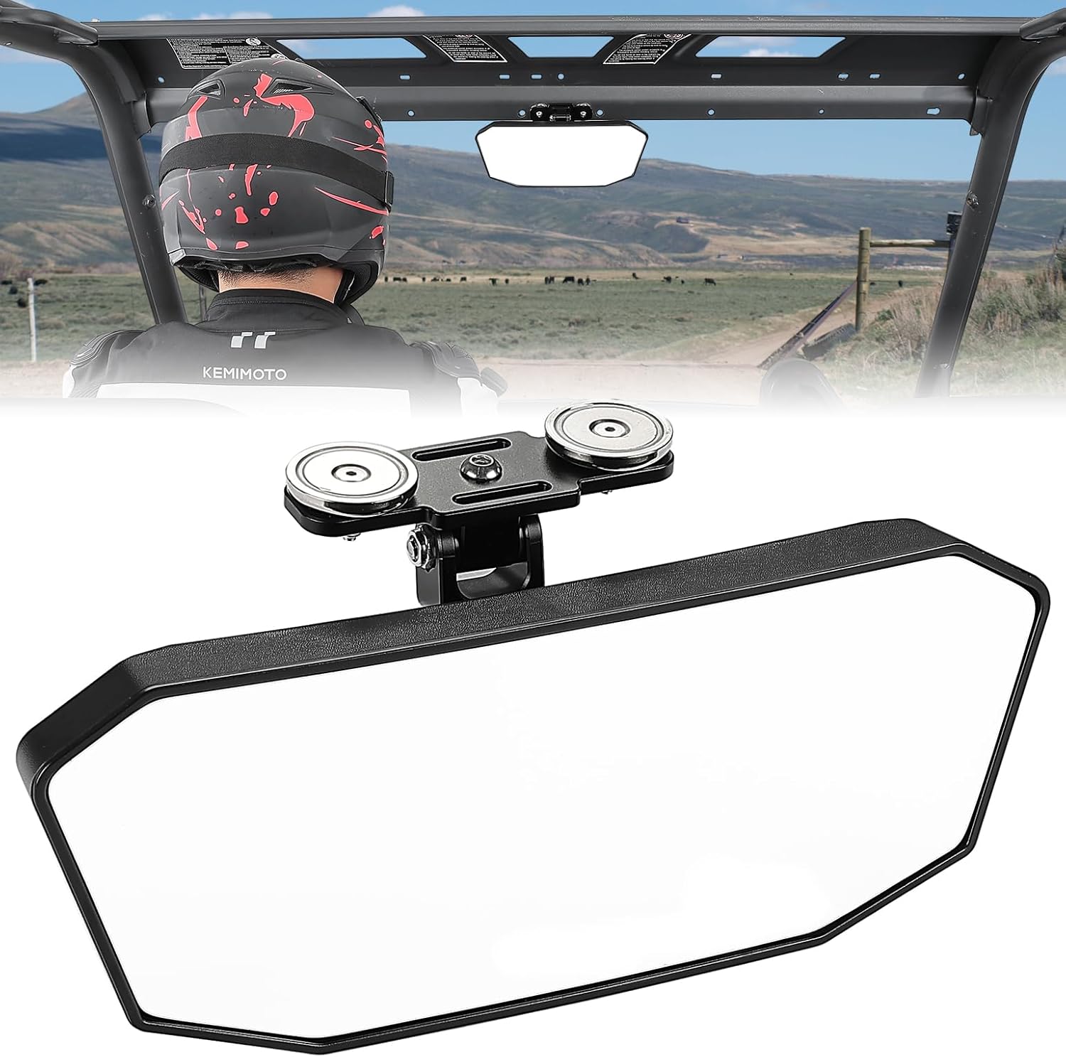 KEMIMOTO Magnetic Rear View Mirror, Universal Magnetic Tractor Mirror Fit for Golf Carts, Forklifts, Trucks, UTV, Compatible with Polaris Ranger, Can-Am Defender, EZGO RXV TXT, No Drilling Required