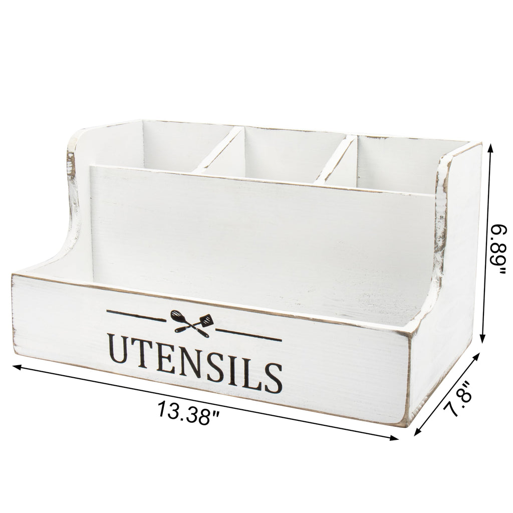 RedCall Extra Large Kitchen Utensils Holder 4 Compartments,Wood Utensil Organizer for Kitchen Countertop,Farmhouse Cooking Utensil Holder with Spice Storage space (Black)