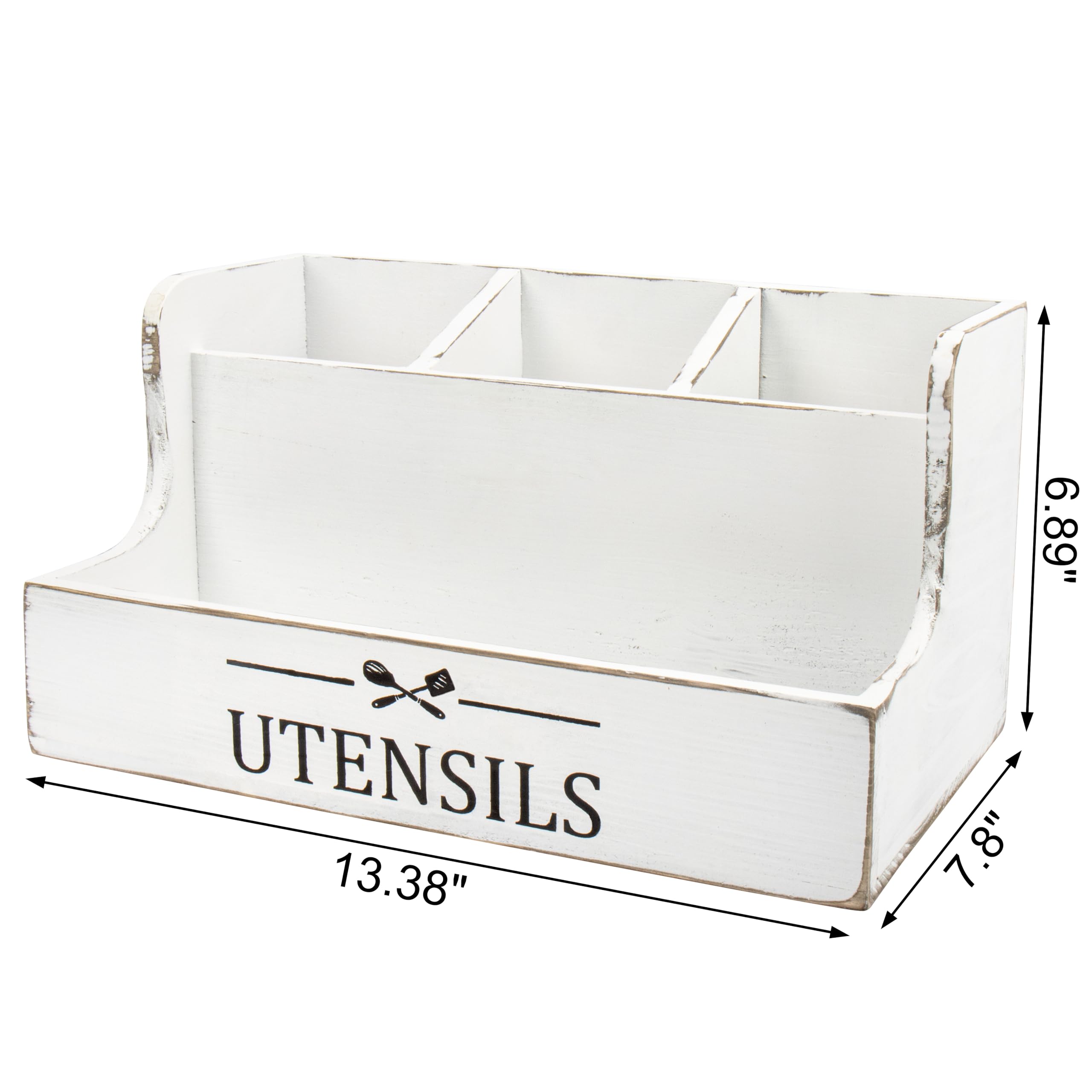 RedCall Extra Large Kitchen Utensils Holder 4 Compartments,Wood Utensil Organizer for Kitchen Countertop,Farmhouse Cooking Utensil Holder with Spice Storage space (Black)