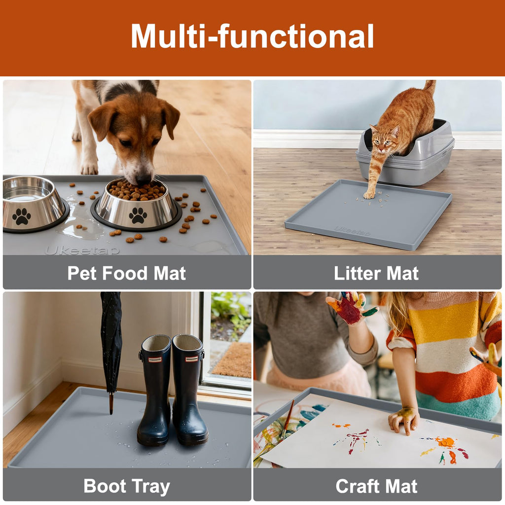 Extra Thick Silicone Mat Waterproof with Raised Edge 34" x 22", Under Sink Mat for Kitchen & Bathroom, Kitchen Cabinet Liner, Multi-Purpose for Storage & Protection, Gray