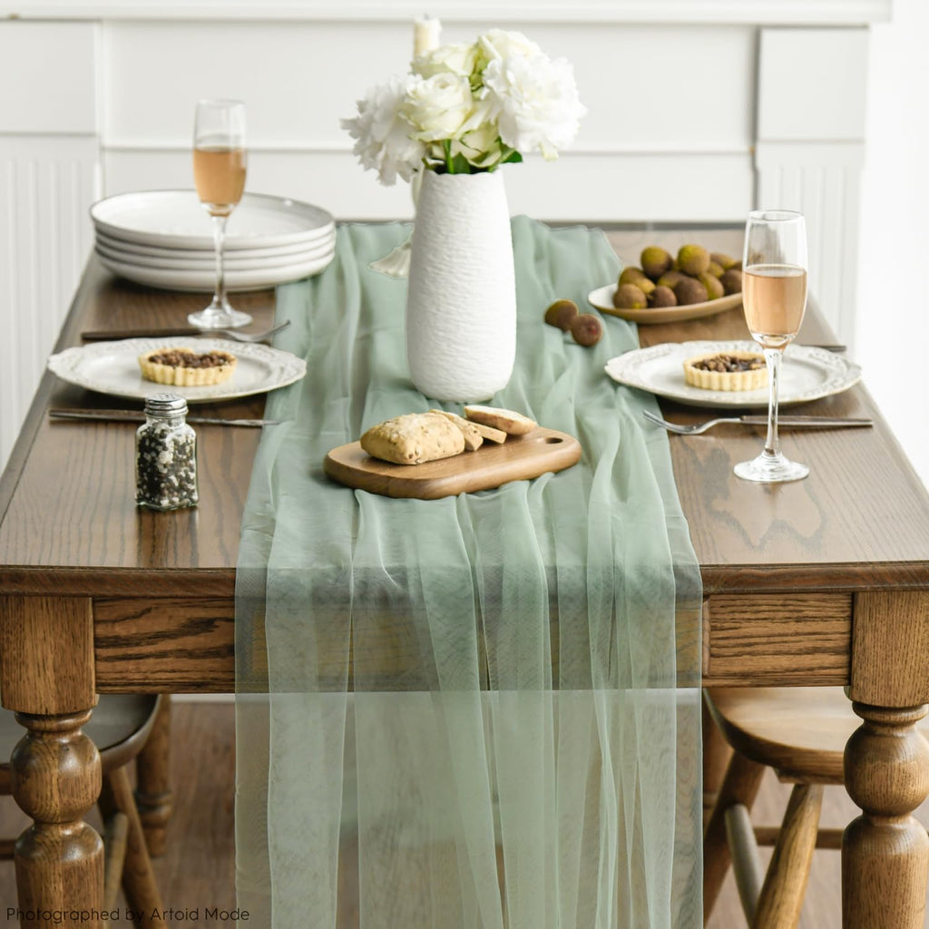 Artoid Mode Red Gauze Table Runner 120 Inch 10FT, Seasonal Sheer Kitchen Dining Holiday Wedding Birthday Baby Shower Table Decor for Home Party