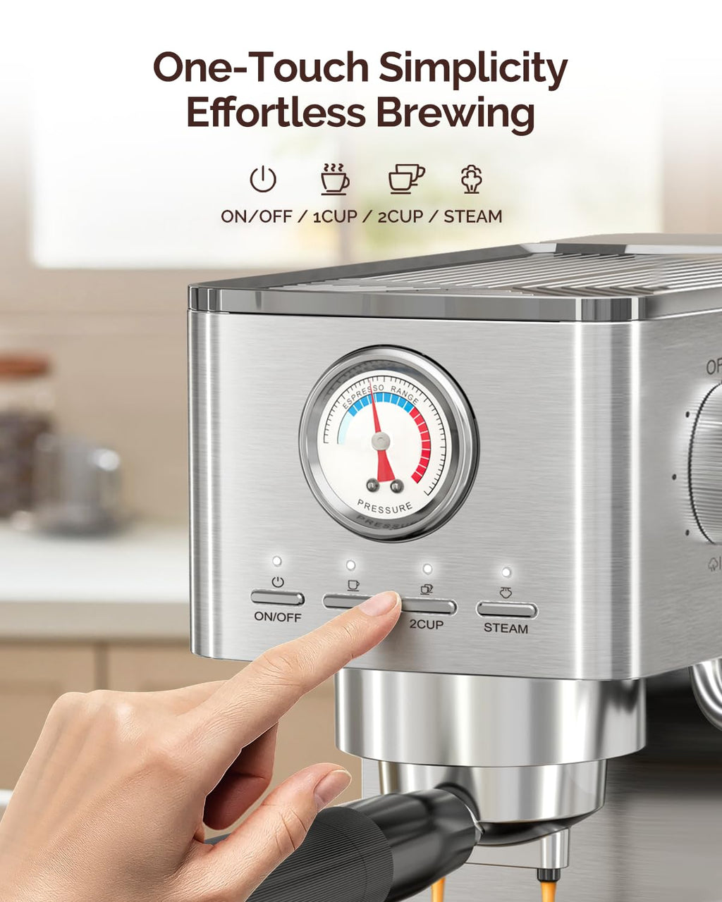 Maestri House Espresso Machine, 20 Bar ULKA Pump, Compact Espresso Maker Built-in Flow Meter Steam Milk Frother, Stainless Steel Coffee Machine for Cappuccino, Latte (Black)