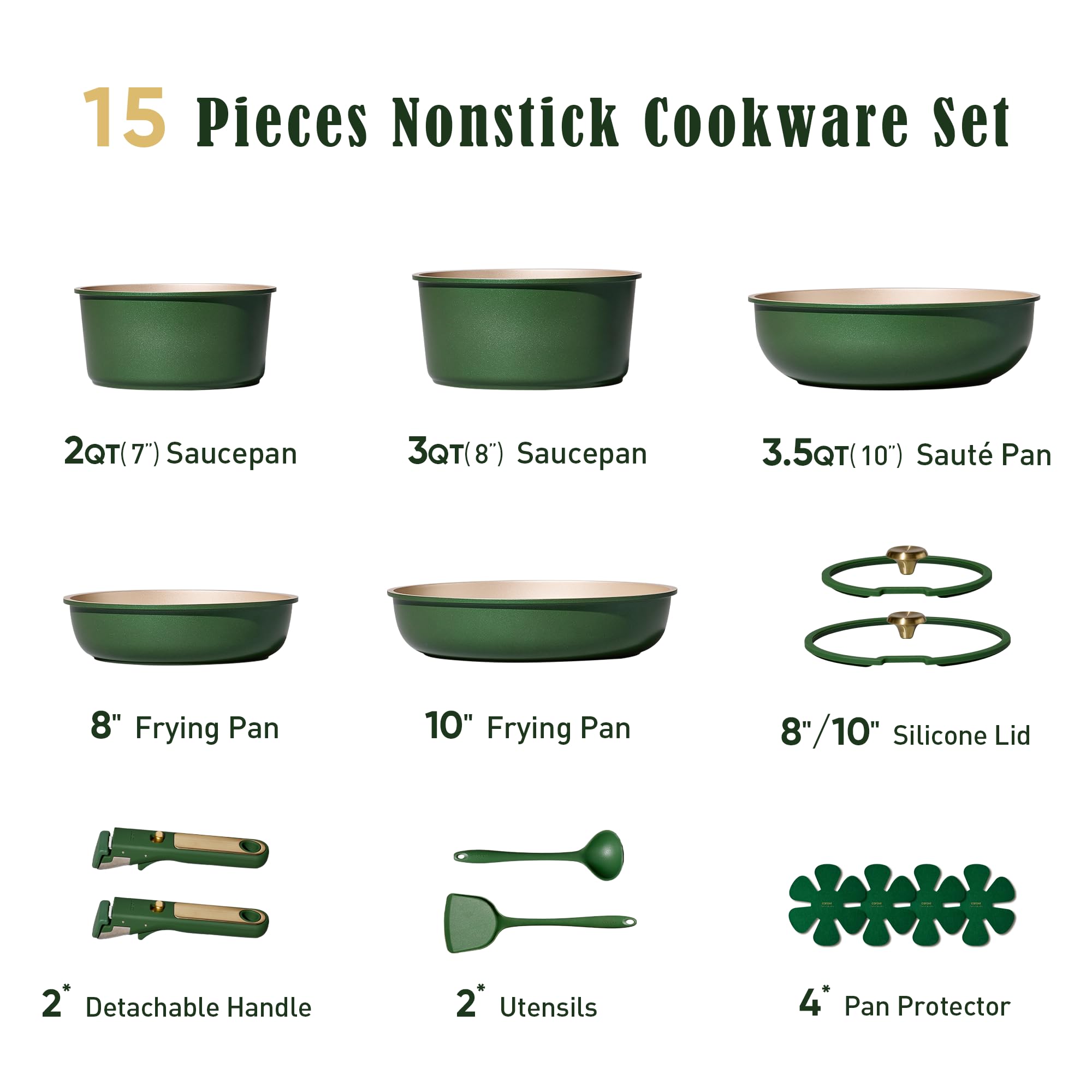 CAROTE Blue&Gold Ceramic Cookware Set Non Toxic, PFAS Free,15Pcs Pots and Pans Set Non Stick Detachable/Removable Handle,Kitchen Cooking Set Dishwasher Safe, Nonstick Pot and Pan, Induction Cookware