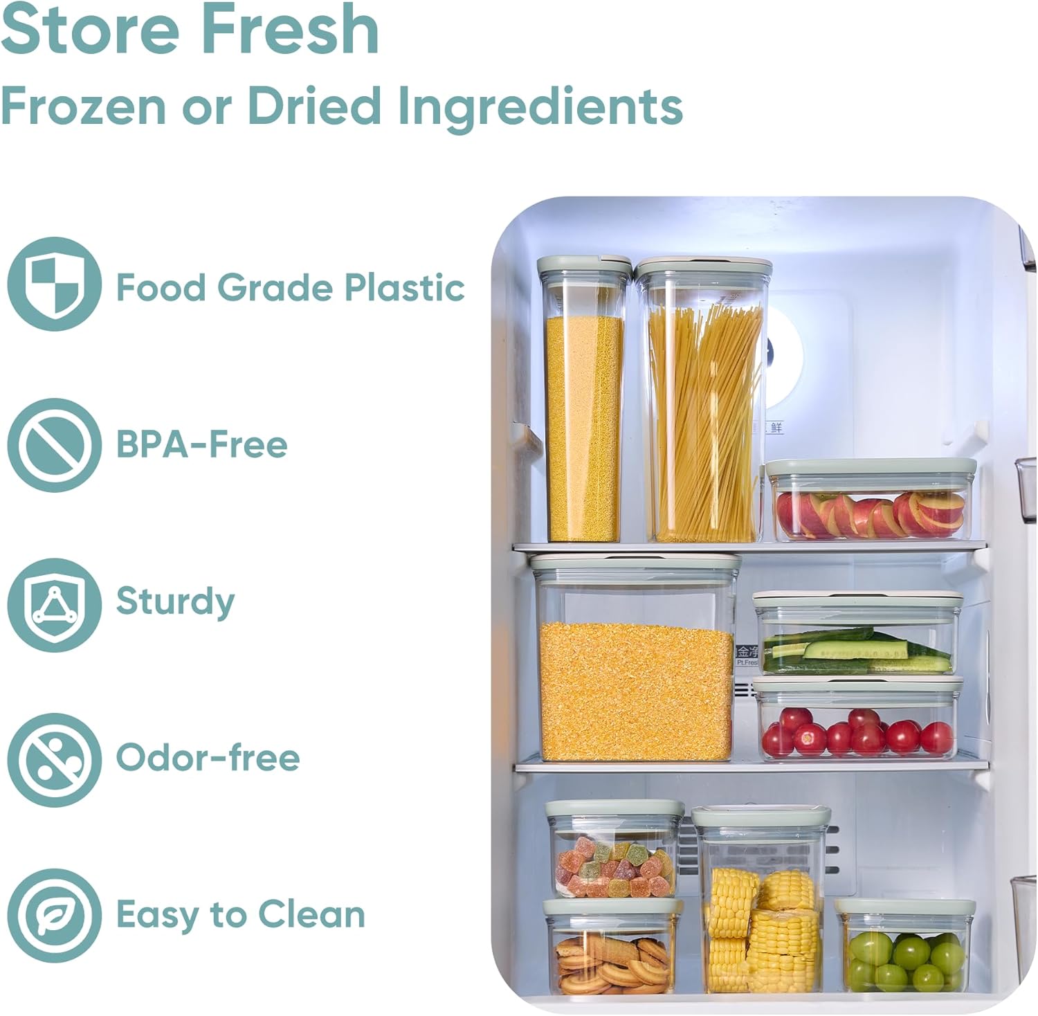 CAROTE Easy-open Airtight Food Storage Containers with Lids, 20 PCS Durable Plastic Kitchen Storage Containers for Dry Food/Fruit, Leakproof, BPA-Free, Sage Green/Grey