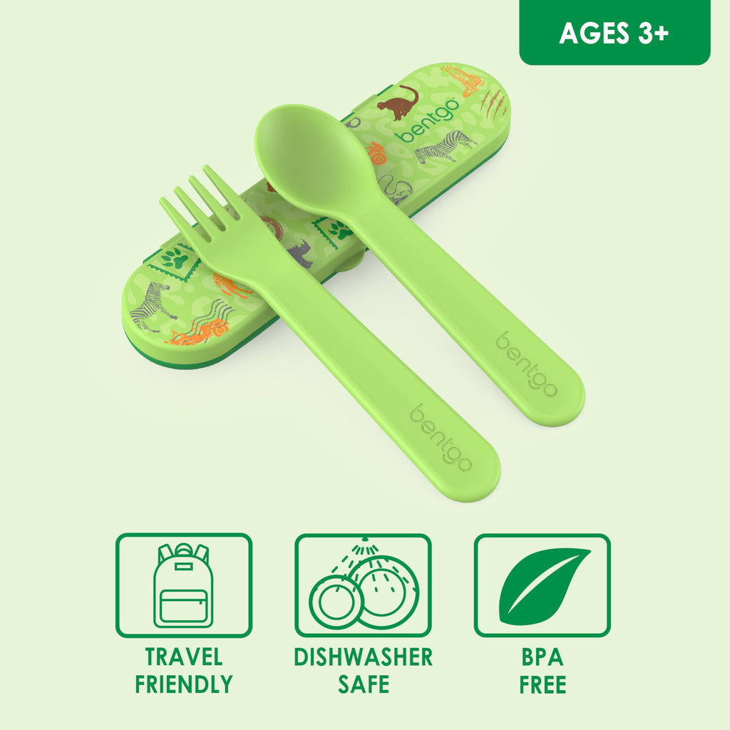 Bentgo Kids Utensil Set - Reusable Plastic Fork, Spoon & Storage Case BPA-Free Materials, Easy-Grip Handles, Dishwasher Safe Ideal for School Lunch, Travel, Outdoors (Rainbows and Butterflies)