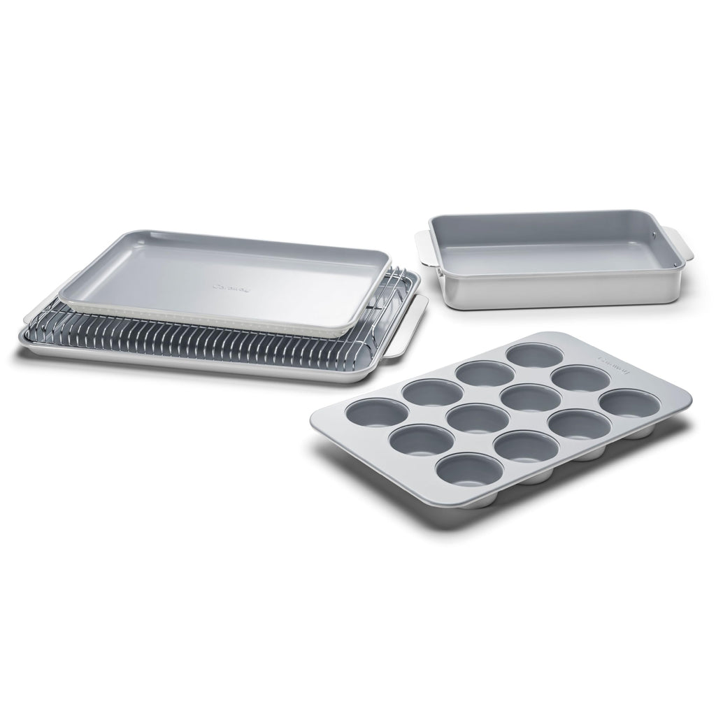 Caraway Nonstick Ceramic Bakeware Set (11 Pieces) - Baking Sheets, Assorted Baking Pans, Cooling Rack, & Storage - Aluminized Steel Body - Non Toxic, PTFE & PFOA Free - Cream