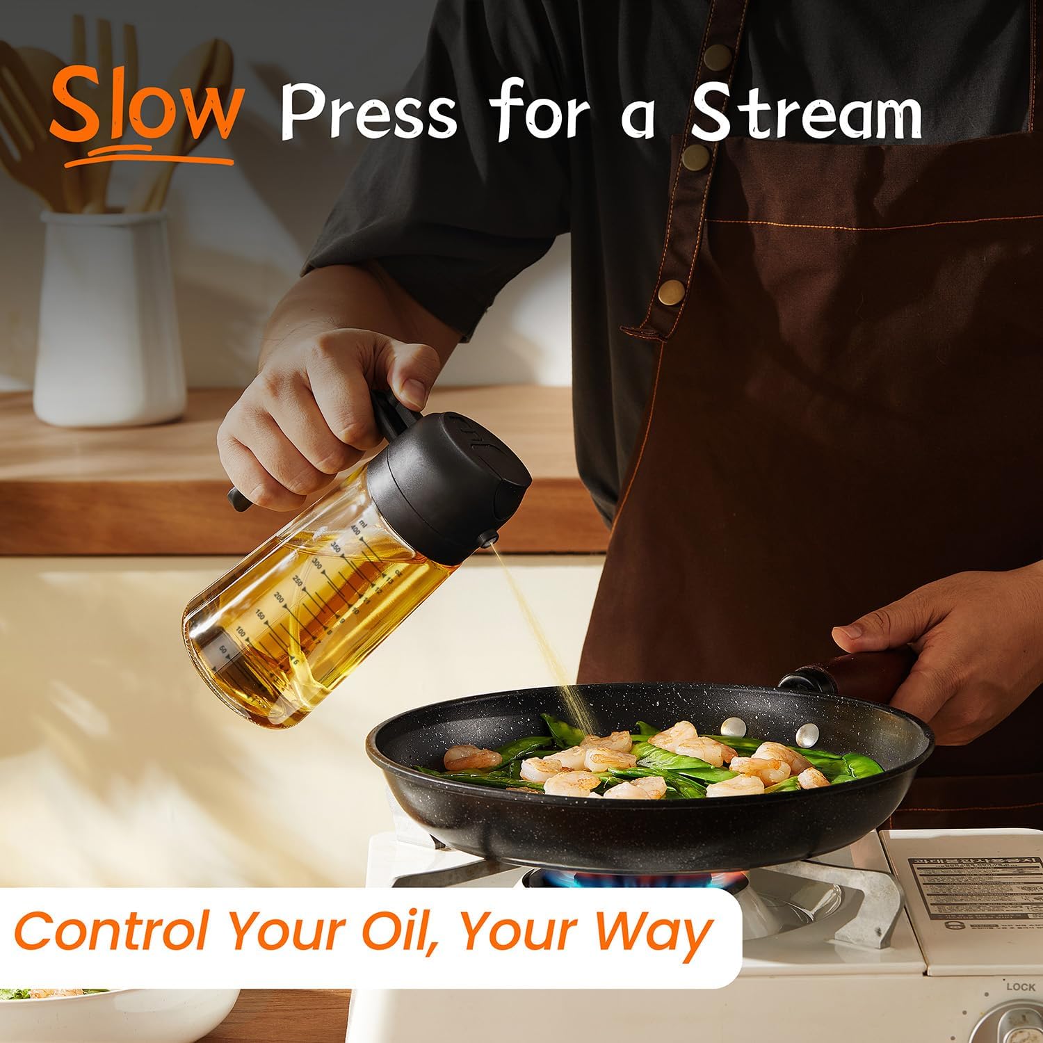 TrendPlain Oil Sprayer for Cooking with 8 Waterproof Stickers – Black Lid Set