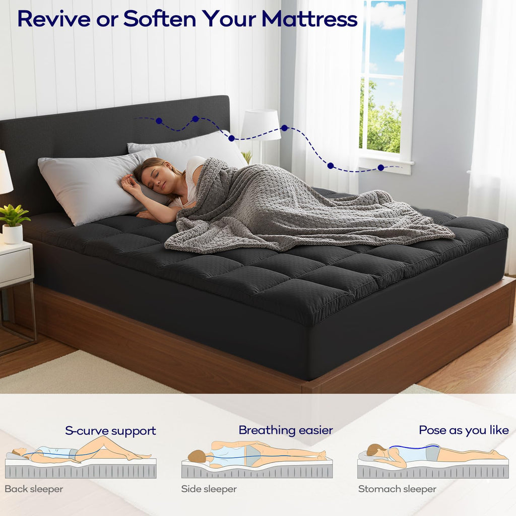 OLANLY Dual-Layer 4 Inch Queen Size Memory Foam Mattress Topper for Back Pain, 2 Inch Cooling Pillow Top Mattress Pad Cover and 2 Inch Gel Memory Foam Topper, Deep Elastic Pocket, Grey