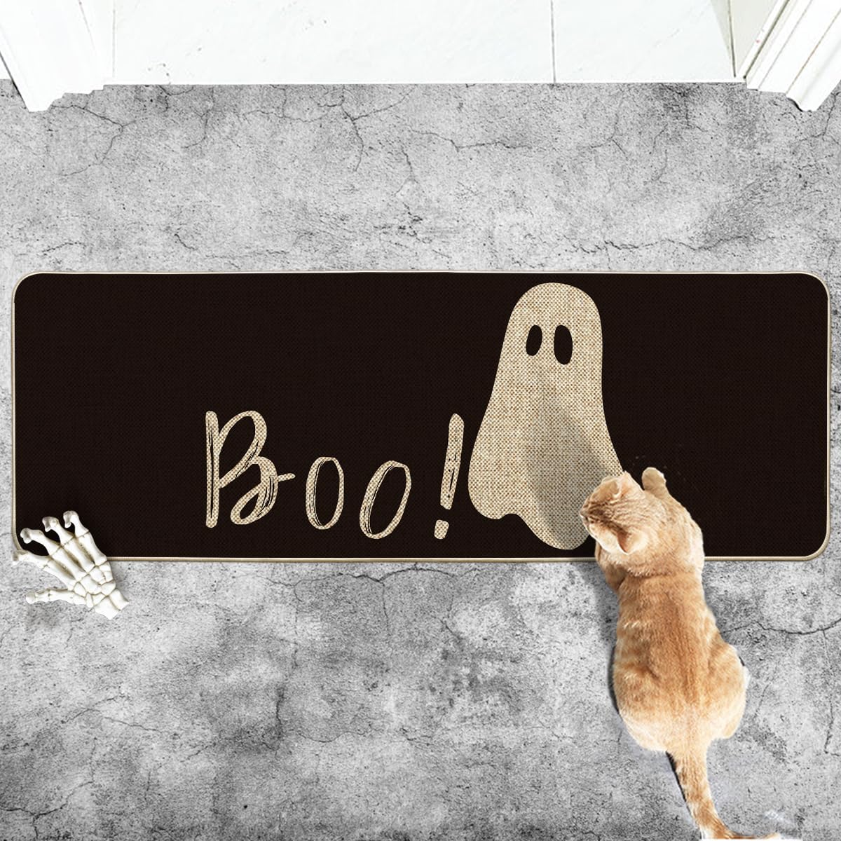 Artoid Mode Ghost Boo Decorative Doormat, Seasonal Fall Halloween Holiday Low-Profile Floor Mat Switch Mat for Indoor Outdoor 17 x 29 Inch
