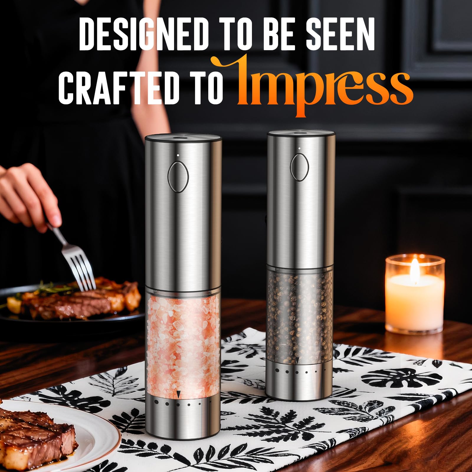 Electric Salt and Pepper Grinder Set Automatic Battery Pepper Mill Shakers Adjustable Coarseness Upgraded Larger Capacity with Led Home and Kitchen Appliances Birthday Gifts for Women Mom