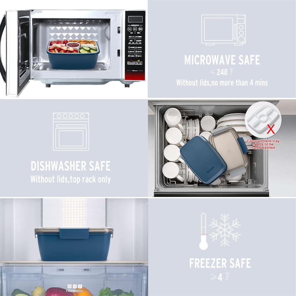 Freshmage Large Salad Container for Lunch, 2 Packs 68oz Salad Bowls with 5 Compartments, Salad Dressings Container for Salad Toppings, Snacks, Men, Women (Pink+Blue)