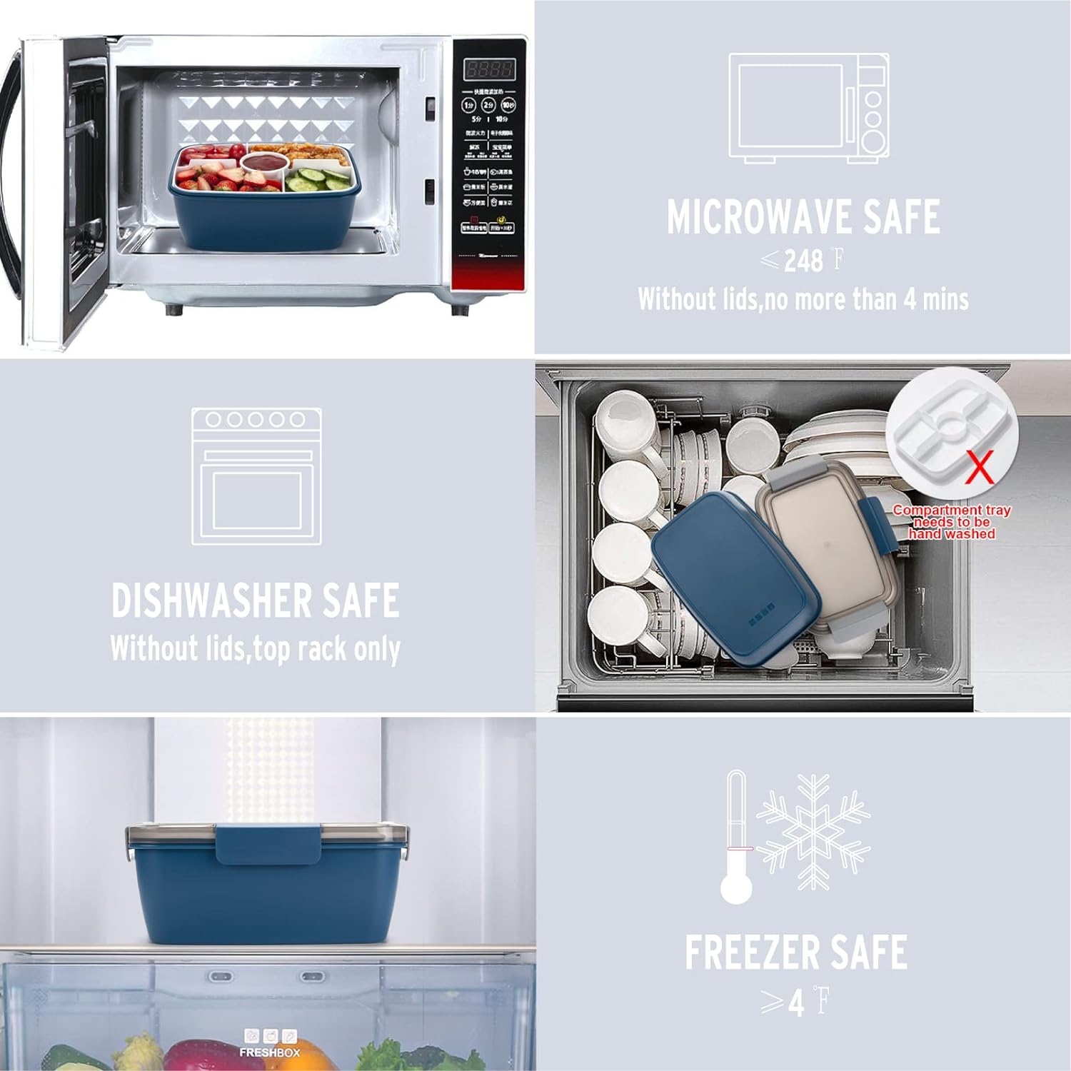 Freshmage Large Salad Container for Lunch, 2 Packs 68oz Salad Bowls with 5 Compartments, Salad Dressings Container for Salad Toppings, Snacks, Men, Women (Pink+Blue)