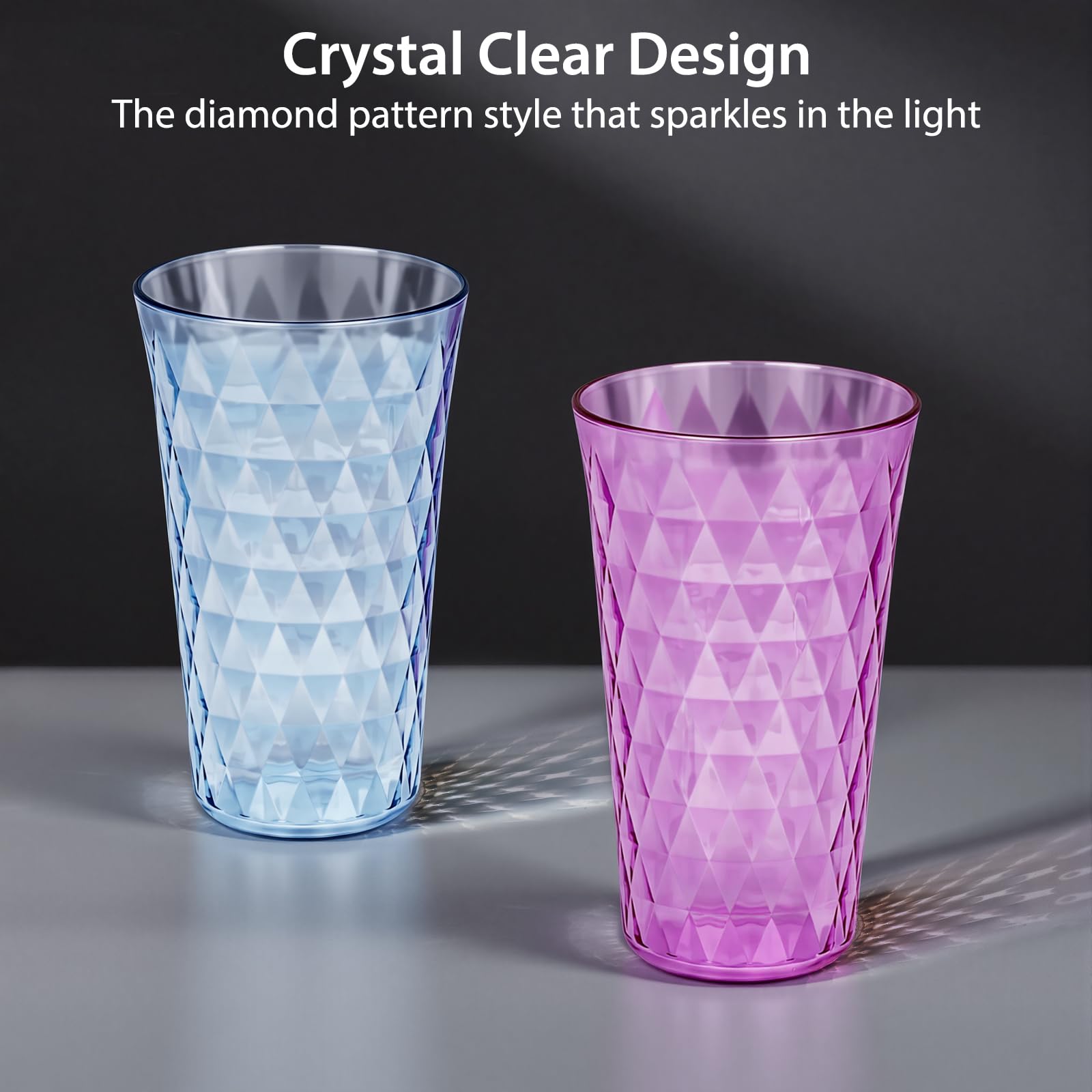 Freshmage 8 Pack 20 oz Unbreakable Plastic Drinking Glasses, All-Clear Reusable Drinking Cups- BPA Free, Dishwasher & Microwave Safe, Stackable Tumblers for Home, Outdoor, Camping, Picnic, Pool