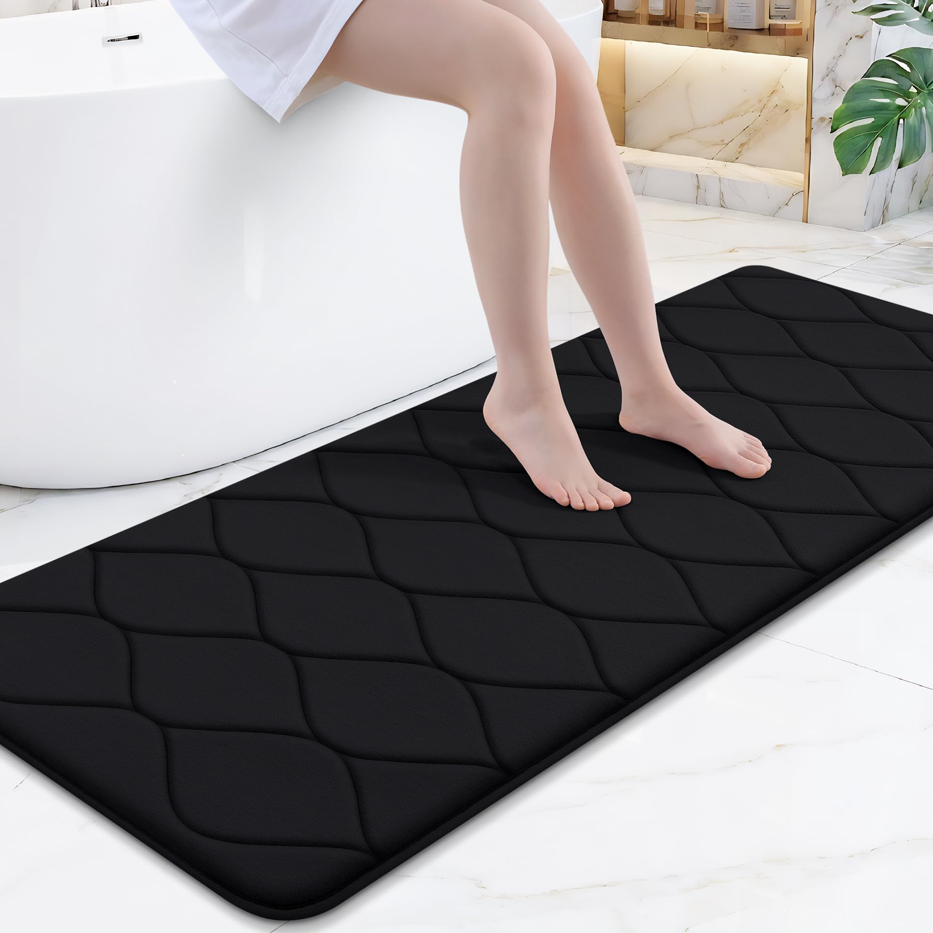 Smiry Memory Foam Bath Mat 30''x20'', Ultra Soft Non-Slip Bathroom Rug, Plush Water Absorbent Quick Dry and Machine Washable Floor Mat for Shower, Tub & Home Decor, Grey