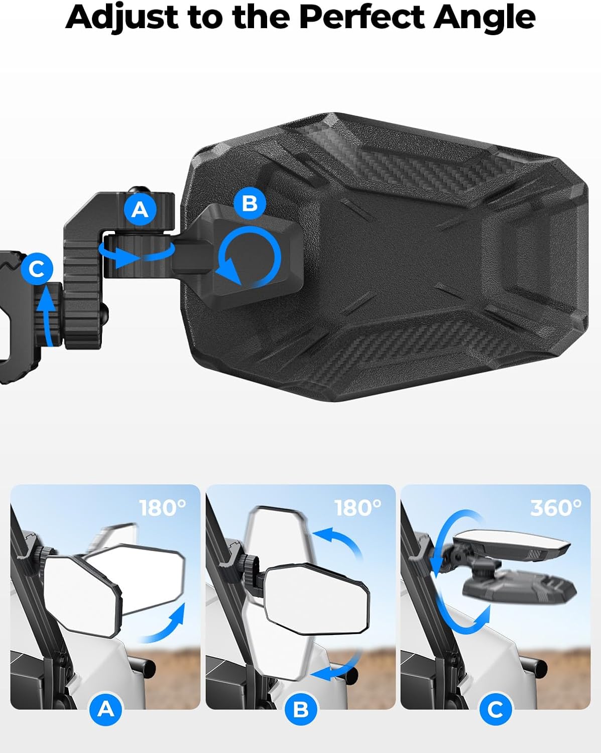 KEMIMOTO UTV Side Mirrors, UTV Rearview Mirrors Compatible with Pro-Fit Polaris Ranger XP 1000 General Can-Am Defender Maverick Trail Uforce Gen 2, 3-axis Rotation Rear View Accessories