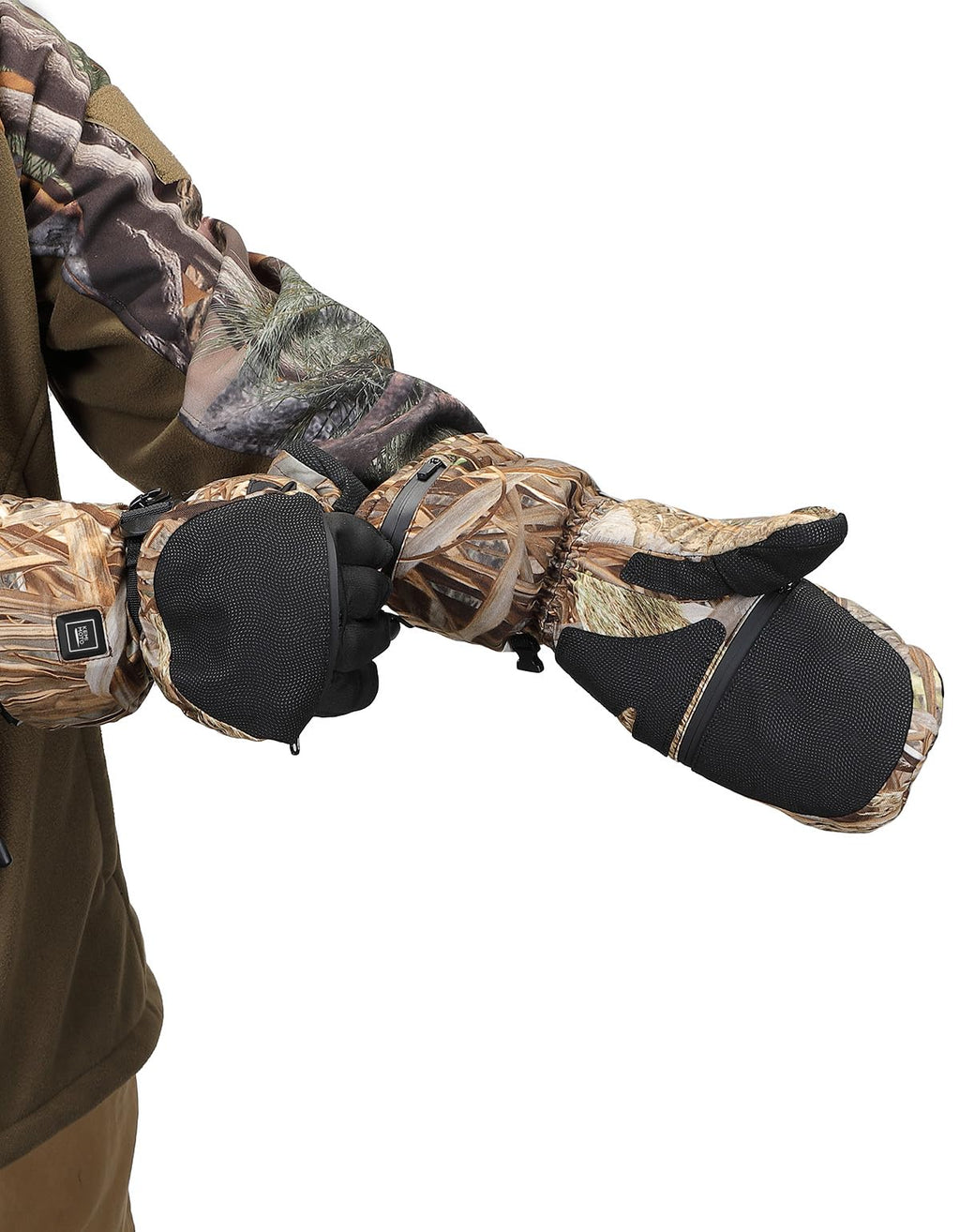 KEMIMOTO Heated Hunting Gloves Camo, Flip Fingerless Mittens for Men Women, Rechargeable with 2 Batteries, 3 Heat Settings