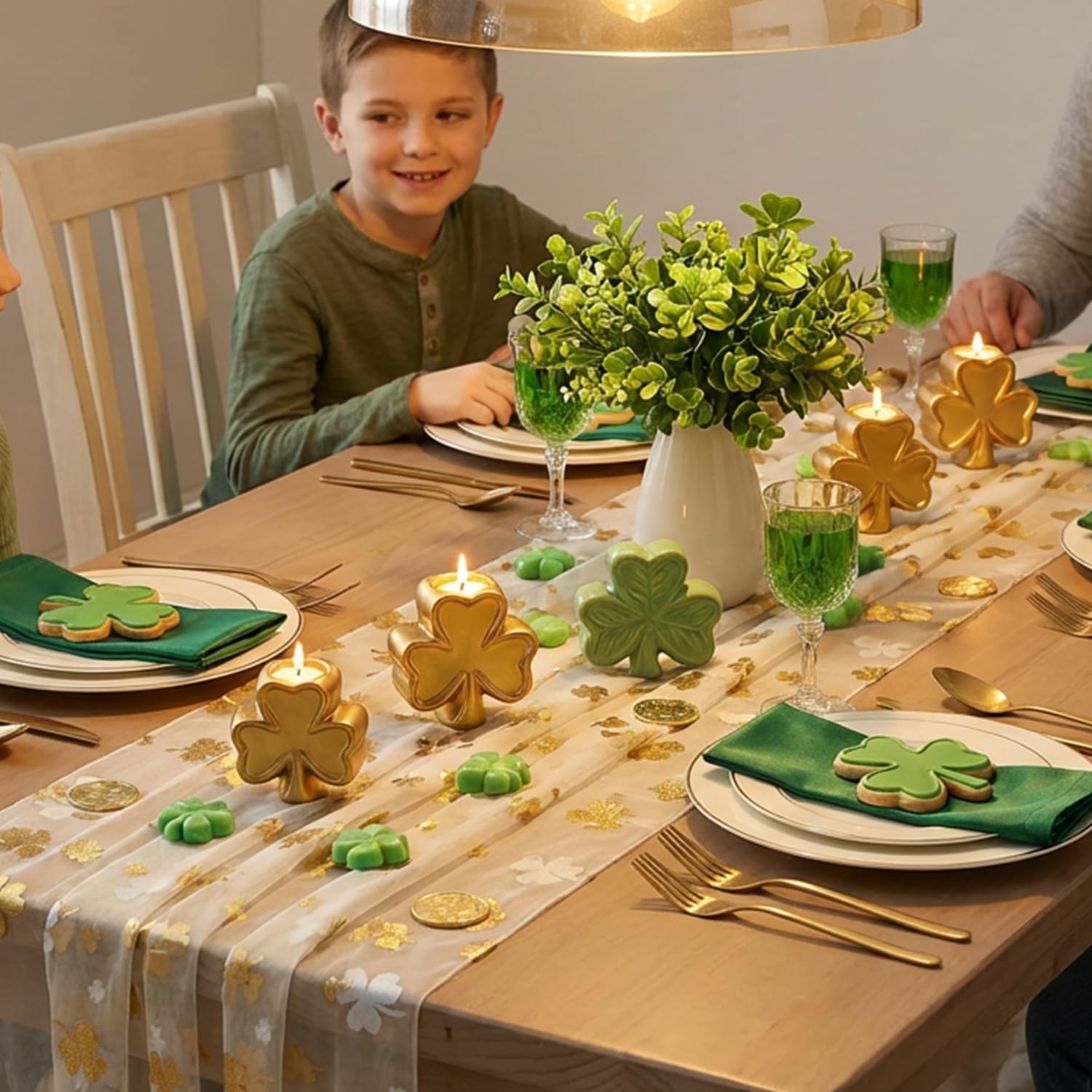 Artoid Mode Gauze Green Shamrocks St.Patrick's Day Table Runner 120 Inch 10FT,Seasonal Sheer Dining Holiday Baby Shower Table Decor for Home Party