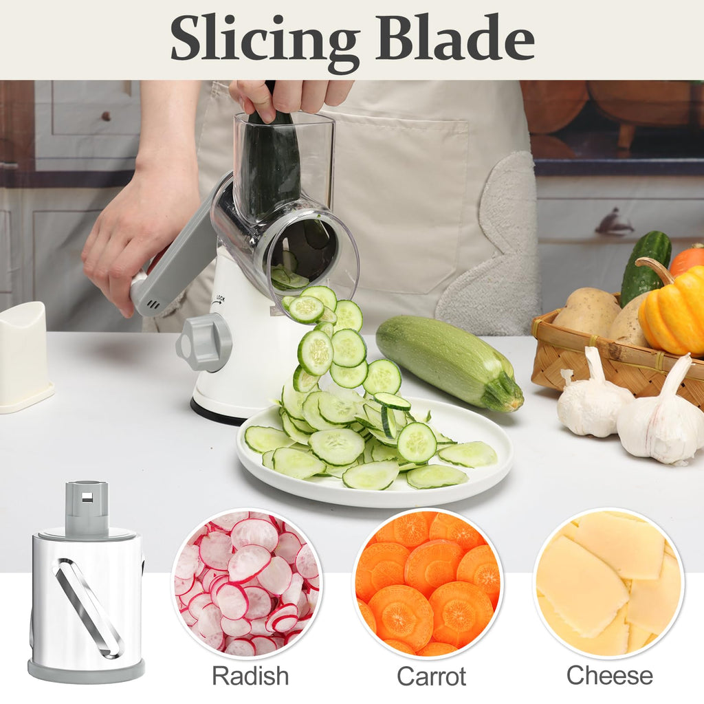 Cambom 5 in 1 Rotary Cheese Grater Hand Crank Cheese Shredder for Fresh Cheese, Vegetable, Nuts,Non-slip Suction Base, Black