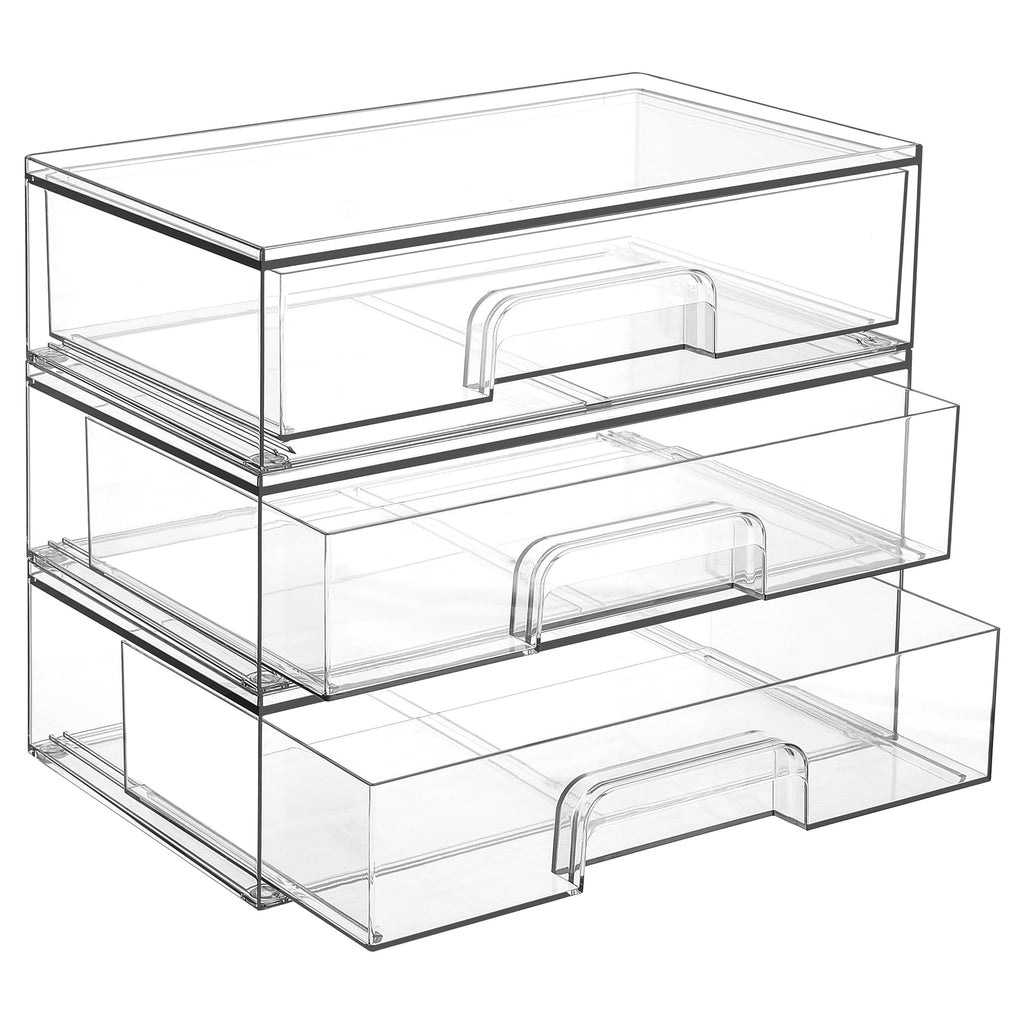 Vtopmart 12.1''W Clear Stackable Storage Drawers,2 Pack Acrylic Plastic Organizers Bins for Makeup Palettes, Cosmetics, and Beauty Supplies,Ideal for Vanity, Bathroom,Cabinet,Desk Organization