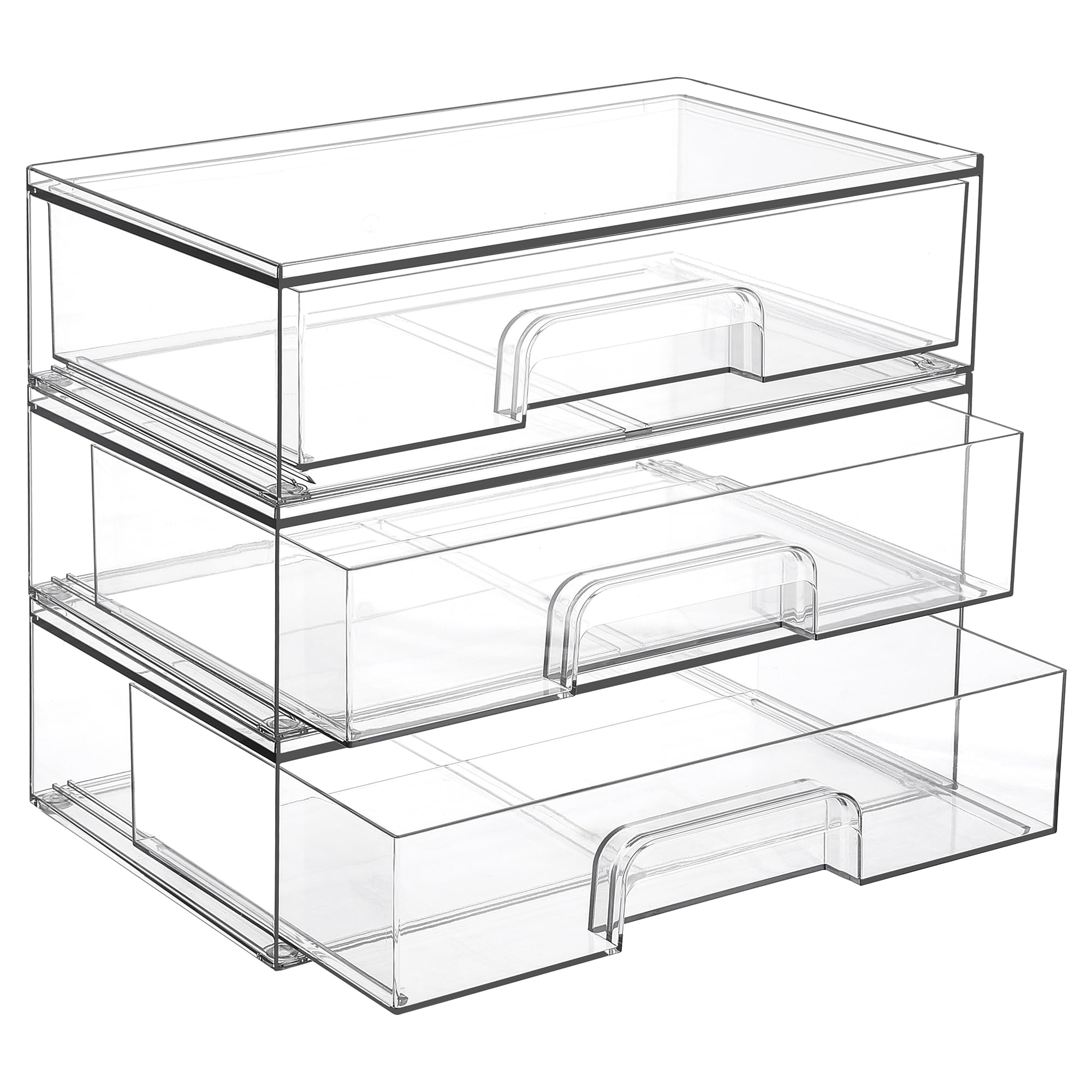 Vtopmart 12.1''W Clear Stackable Storage Drawers,2 Pack Acrylic Plastic Organizers Bins for Makeup Palettes, Cosmetics, and Beauty Supplies,Ideal for Vanity, Bathroom,Cabinet,Desk Organization