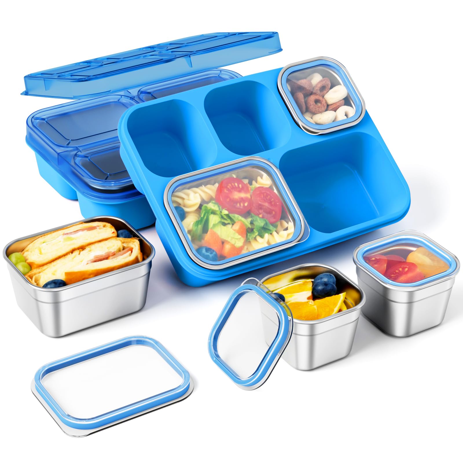 Freshmage Stainless Steel Snackle Box Container, 5 Compartment Lunch Bento Box, Reusable Food Storage Snack Box for School, Work, and Travel, BPA Free and Dishwasher Safe, Pink (1 Pack)