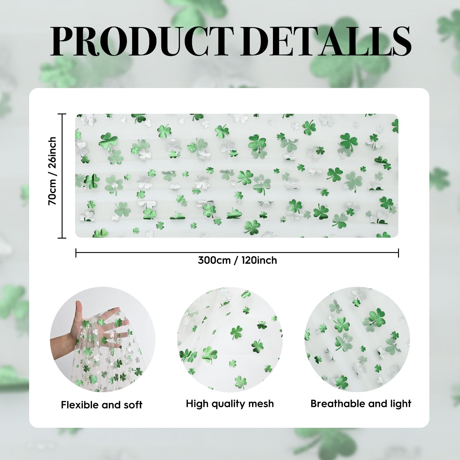 Artoid Mode Gauze Green Shamrocks St.Patrick's Day Table Runner 120 Inch 10FT,Seasonal Sheer Dining Holiday Baby Shower Table Decor for Home Party