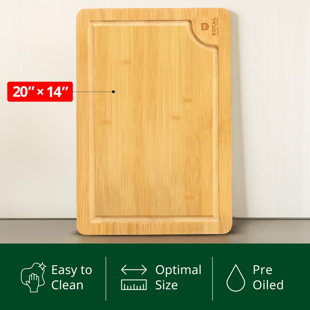 ROYAL CRAFT WOOD Organic Bamboo Cutting Board with Juice Groove - Kitchen Chopping Board for Meat (Butcher Block) Cheese and Vegetables