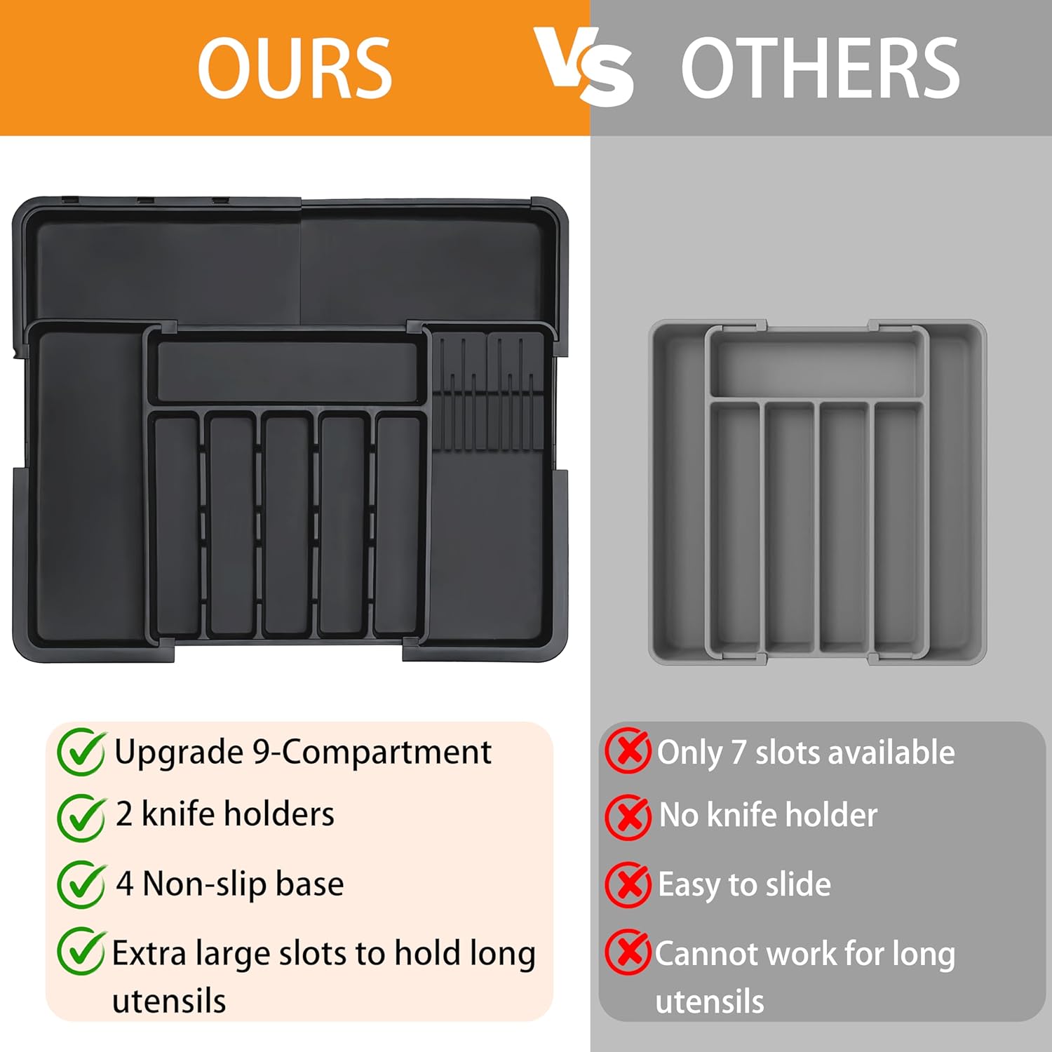 Homecor Silverware Organizer + Utensil Drawer Organizer for Kitchen Black