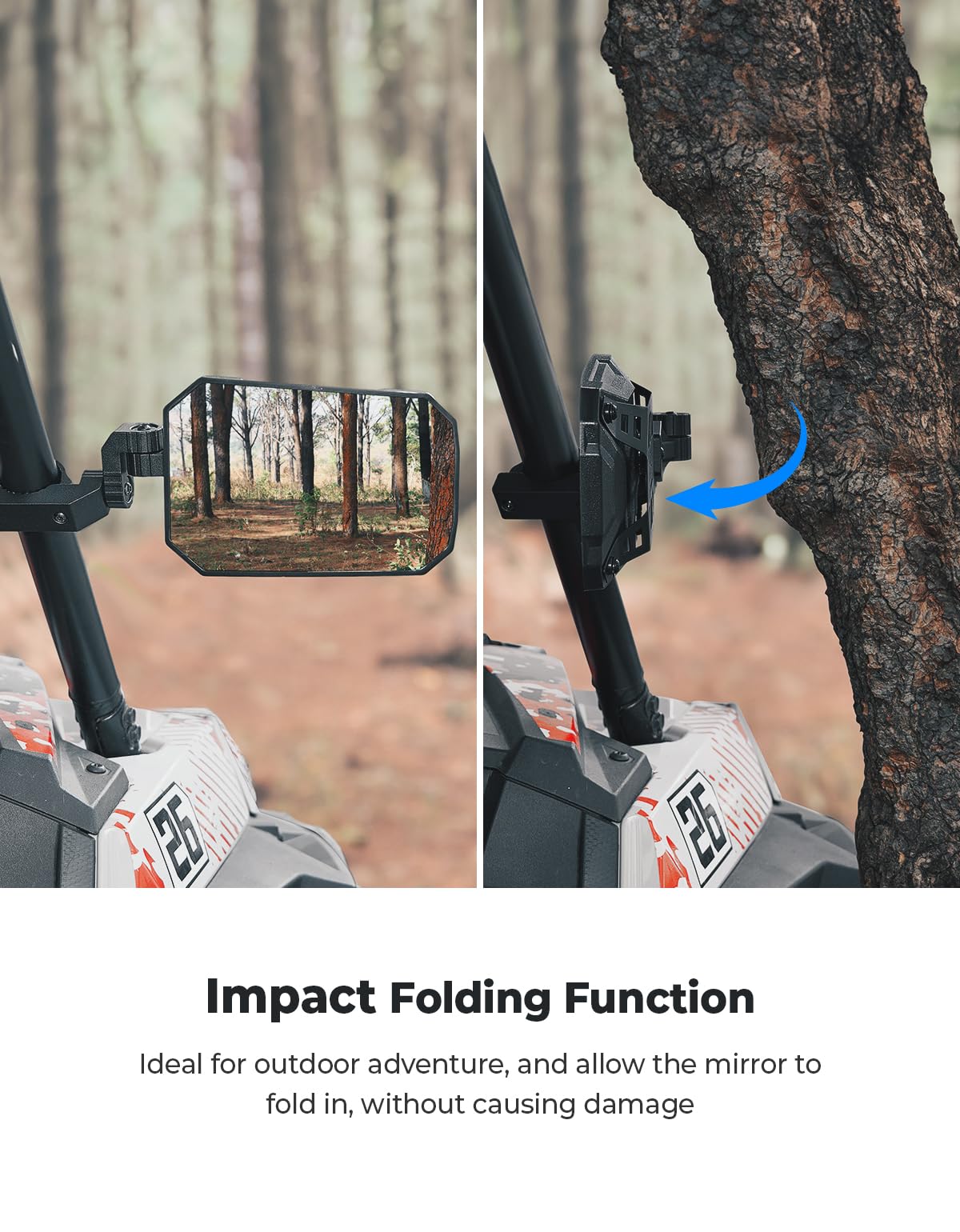 KEMIMOTO UTV Side Mirrors, 2025 New Pattern Aluminum 8" x 5.3" Wide View for 1.65-2 inch Roll bar Compatible with Polaris RZR/Can Am X3/Pioneer/Talon/Teryx/CFMOTO Fit Big UTV No Vibrate & Wobble