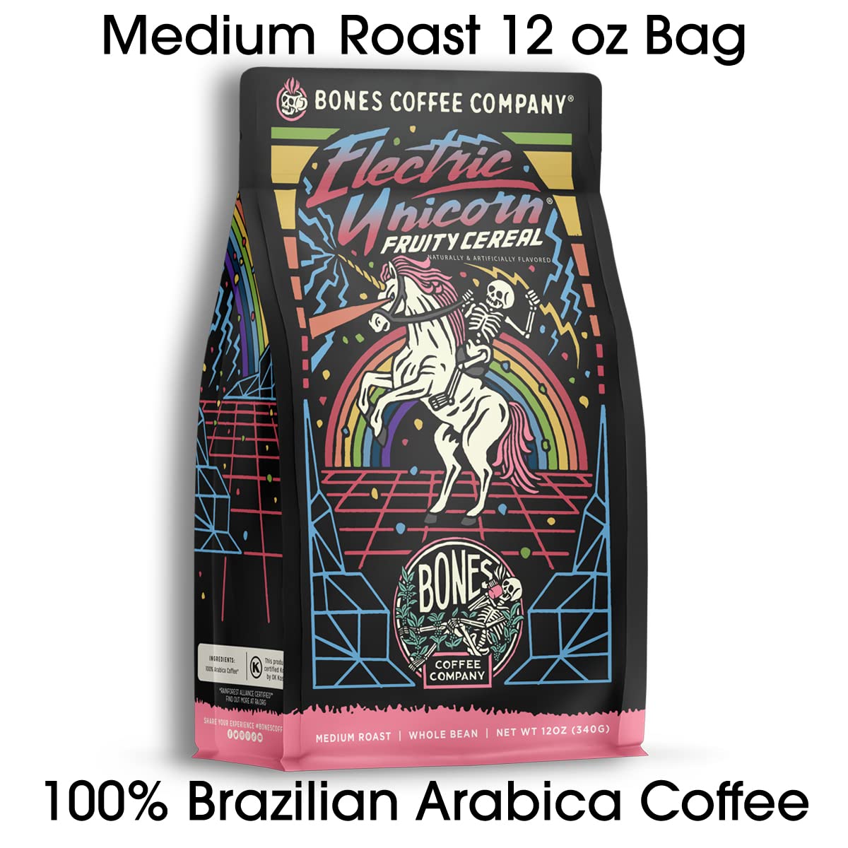 Bones Coffee Company Highland Grog, Butterscotch Caramel Flavored Coffee, Medium Roast Low Acid Arabica Beans Compatible with Auto drip and French Press Coffee Maker, 12 Oz Ground