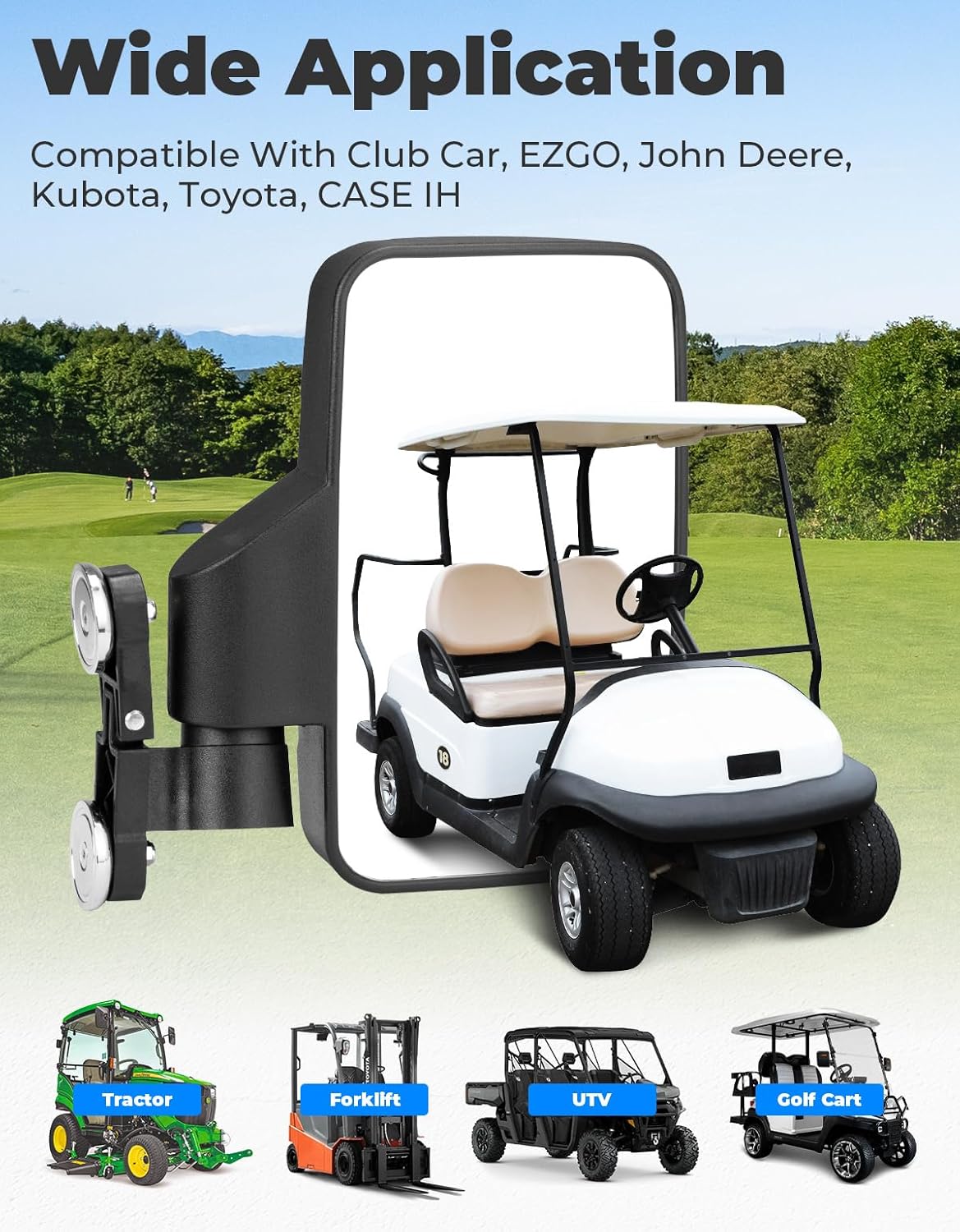 KEMIMOTO Magnetic Golf Cart Side Mirrors, No Drilling Magnetic Tractor Mirrors, Universal Rear View Mirror for Tractors, Forklifts, Lawn Movers, Golf Carts, Small Dozers, Lift Trucks