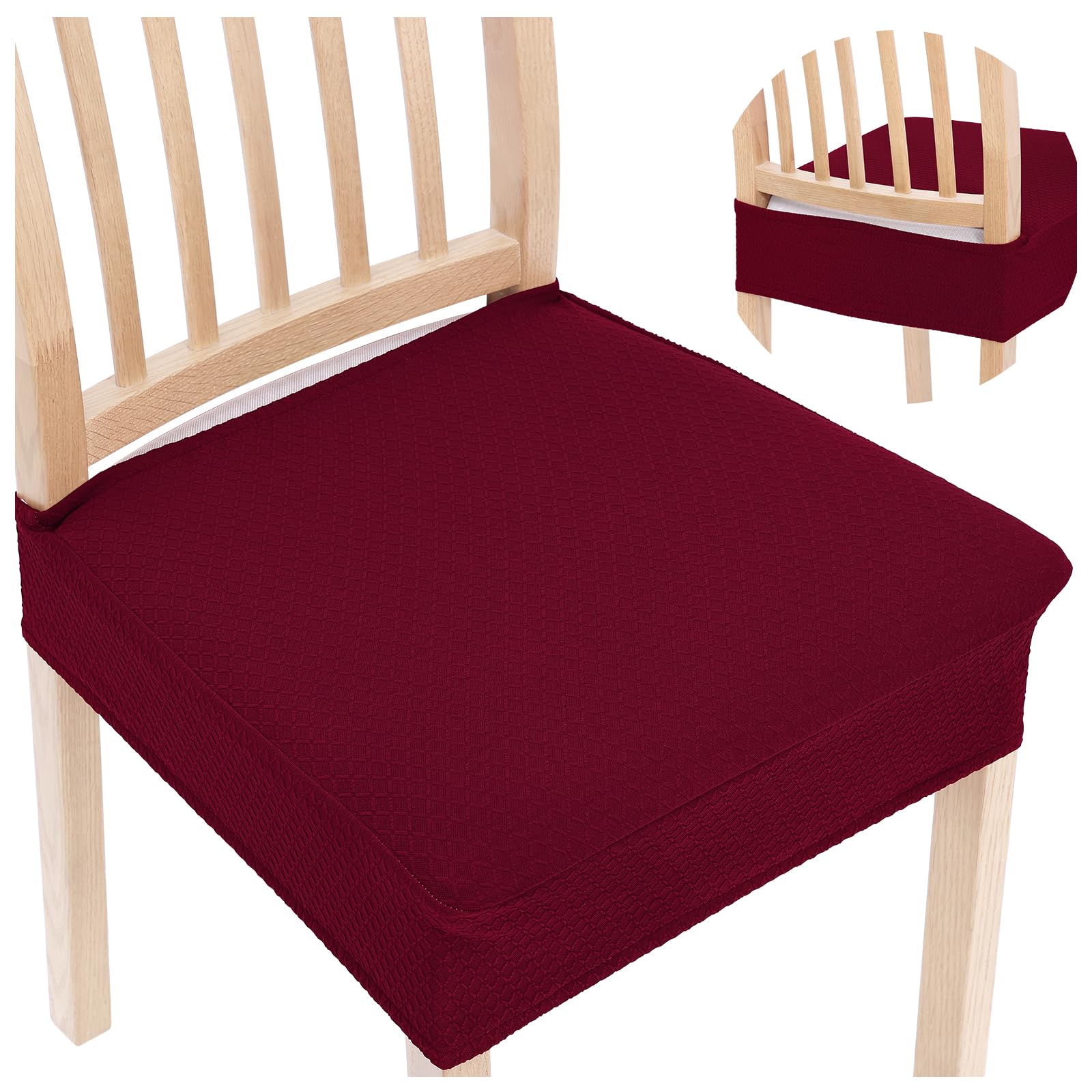 Smiry Stretch Jacquard Seat Covers for Dining Room Chairs Set of 6, Removable Washable Chair Seat Protector Slipcovers, No Rear Covers, Beige