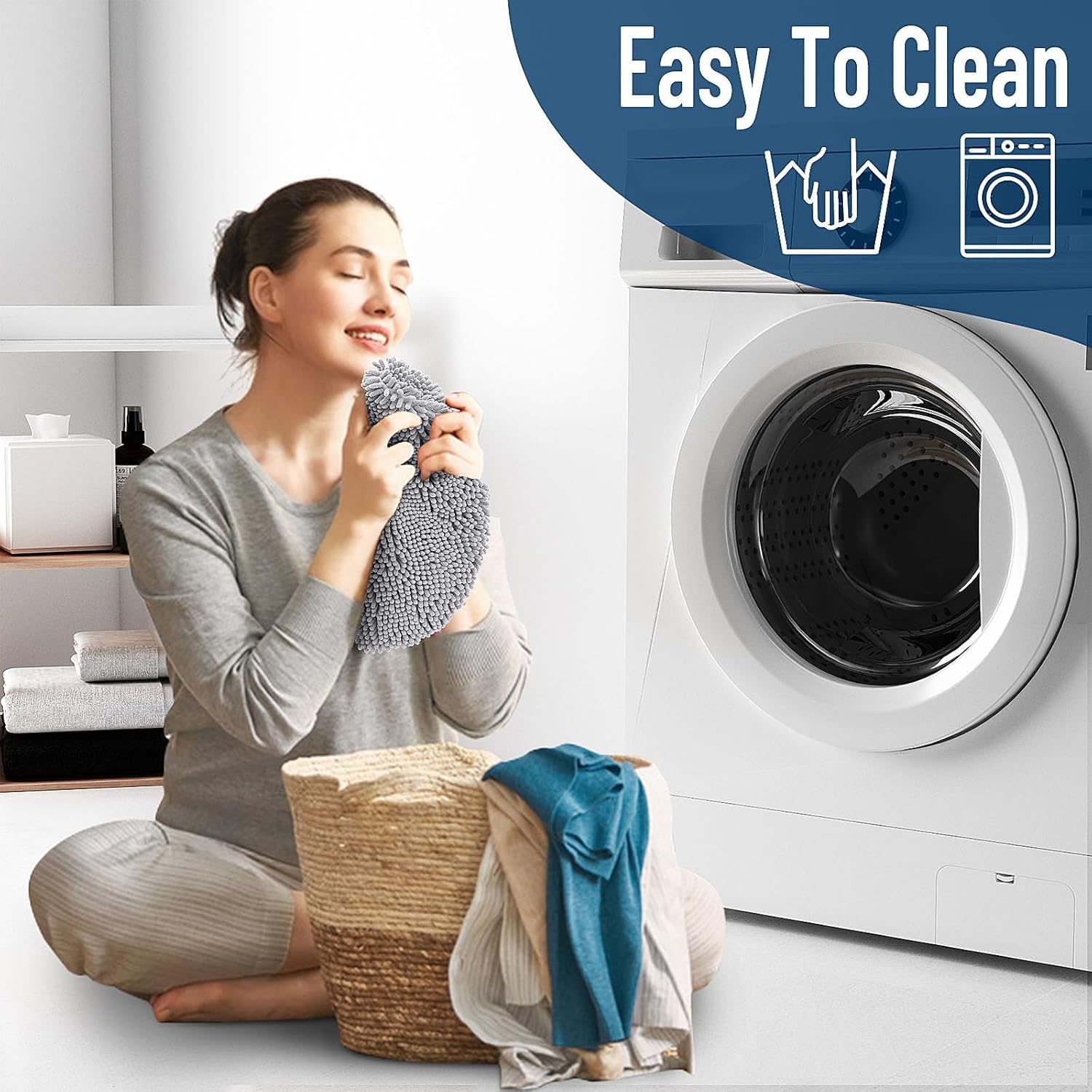 OLANLY Soft Chenille Bathroom Toilet Lid Cover, Machine Washable Seat Covers, 17.5x15, Stays in Place Rubber Backing, Fits Most Round, Elongated and Oblong Lids, Accessories Decor, Gray