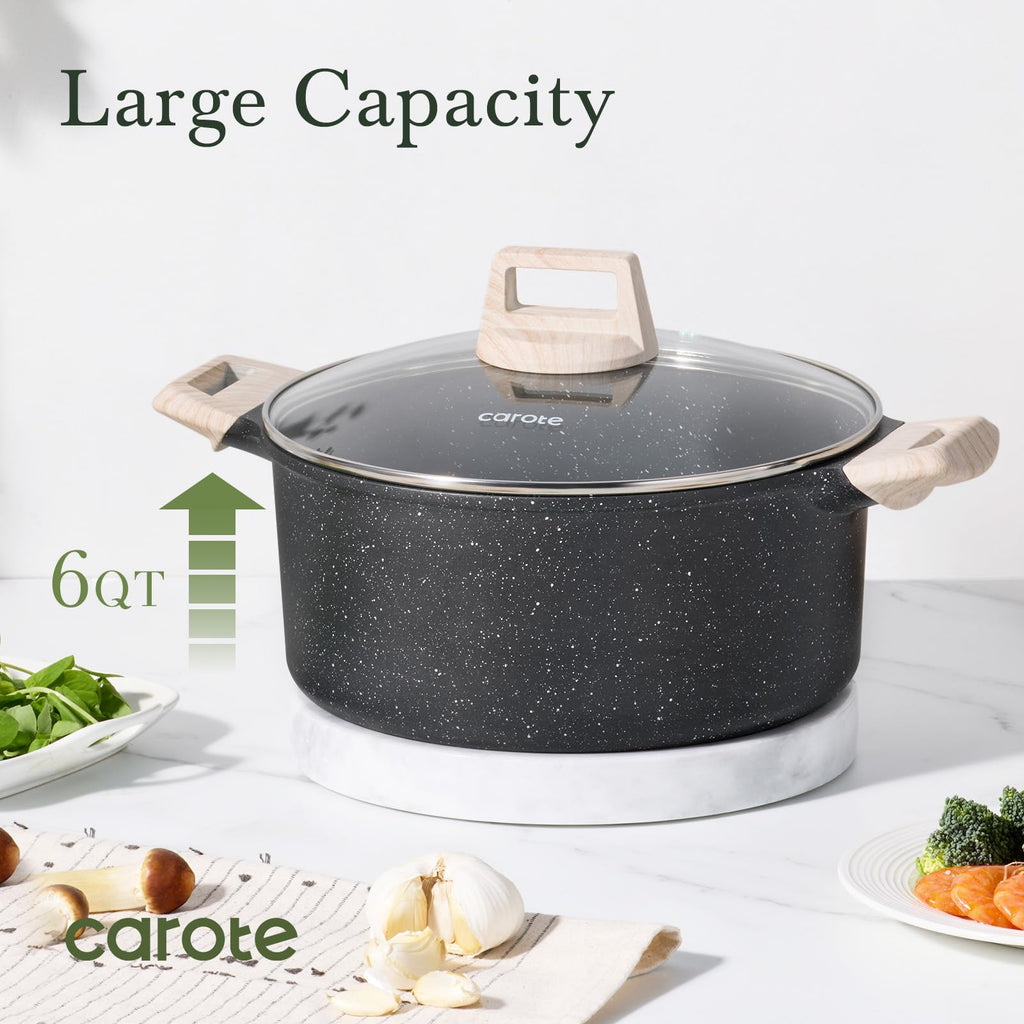 CAROTE 6 Qt Nonstick Stock Pot with Lid Soup Pot, 6 Quart Casserole with Lid, Easy to Clean Non Stick Cooking Pot Cookware PFOA Free, White Granite