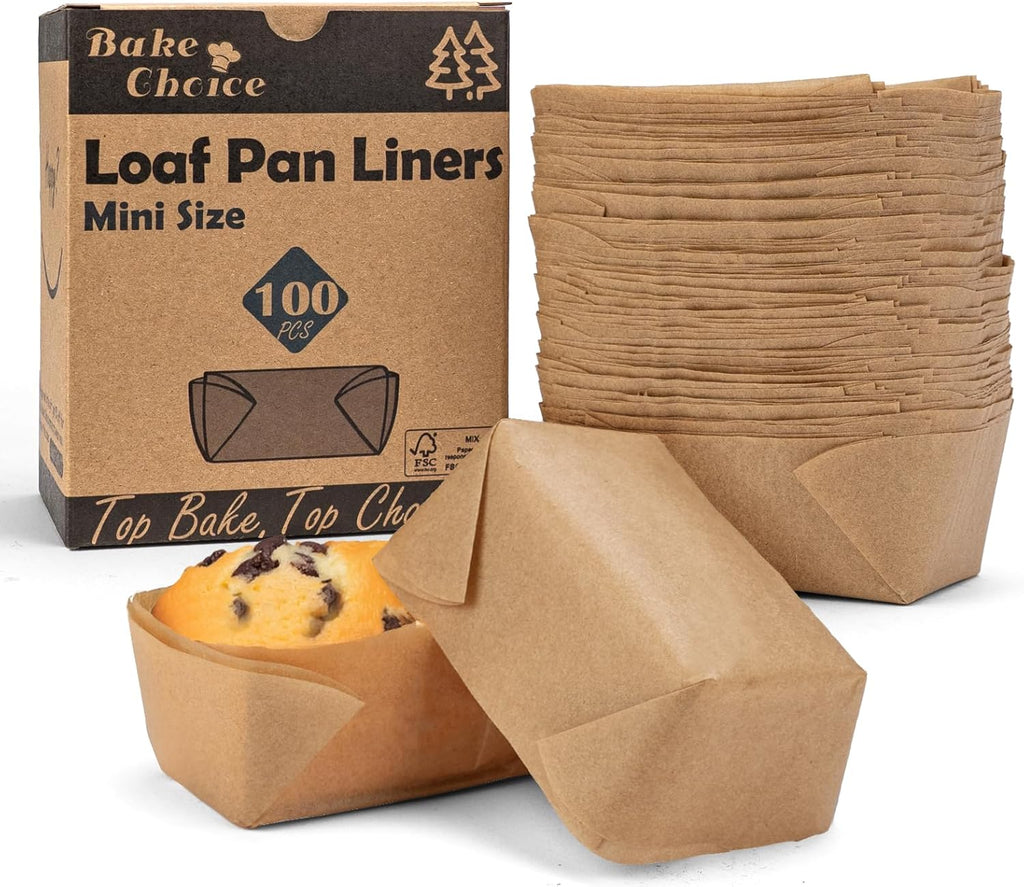 100 Pcs Mini Loaf Pan Liners Compatible with Wilton Mini Loaf Pan, Natural Parchment Paper Cupcake Liners, Petite Loaf Baking Cups for Cupcake, Muffin, Brownies, 3.15 * 1.97 * 1.57inch