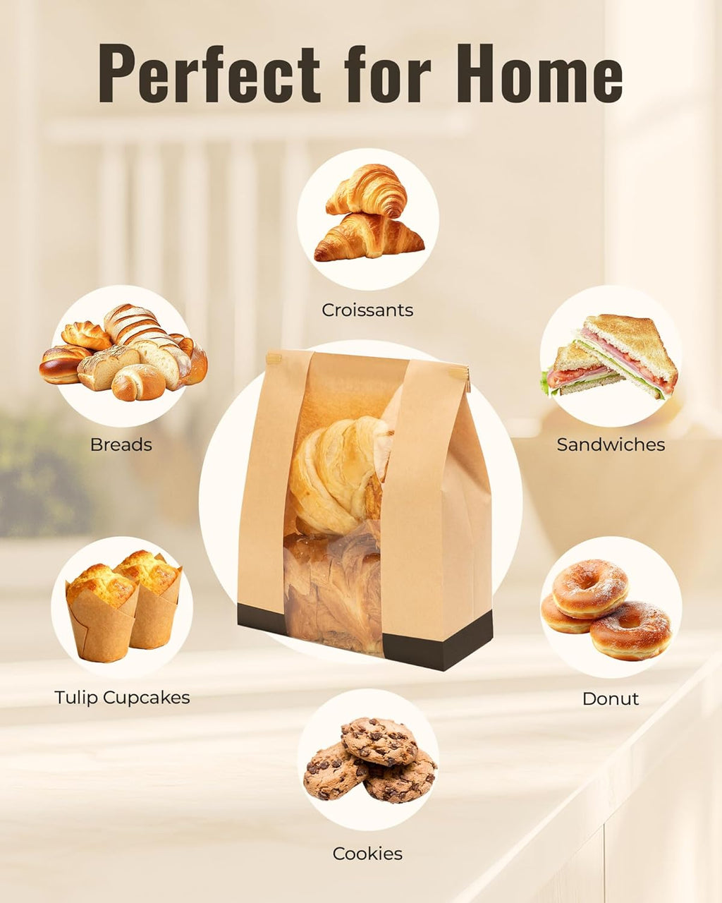 100Pcs Paper Bread Bags for Homemade Bread, 14 x 8.3 x 3.5 Inch Sourdough Bags with Tin Tie Tab Lock, Large Bread Storage Bags, Includes 126 Cute Seal Stickers